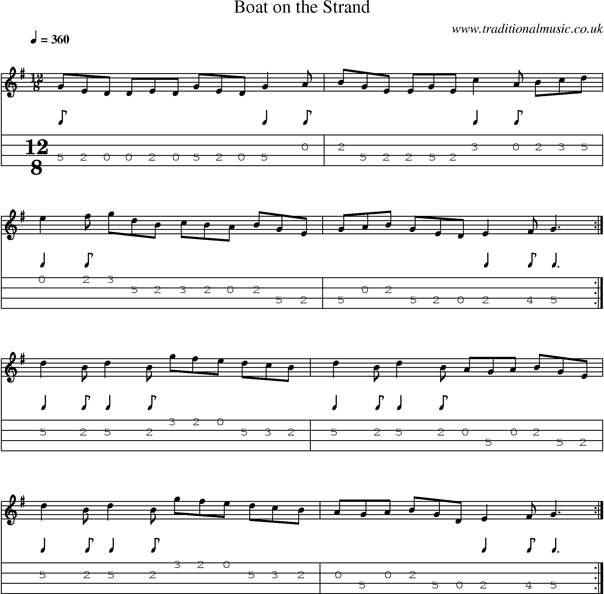 Music Score and Mandolin Tabs for Boat On Strand