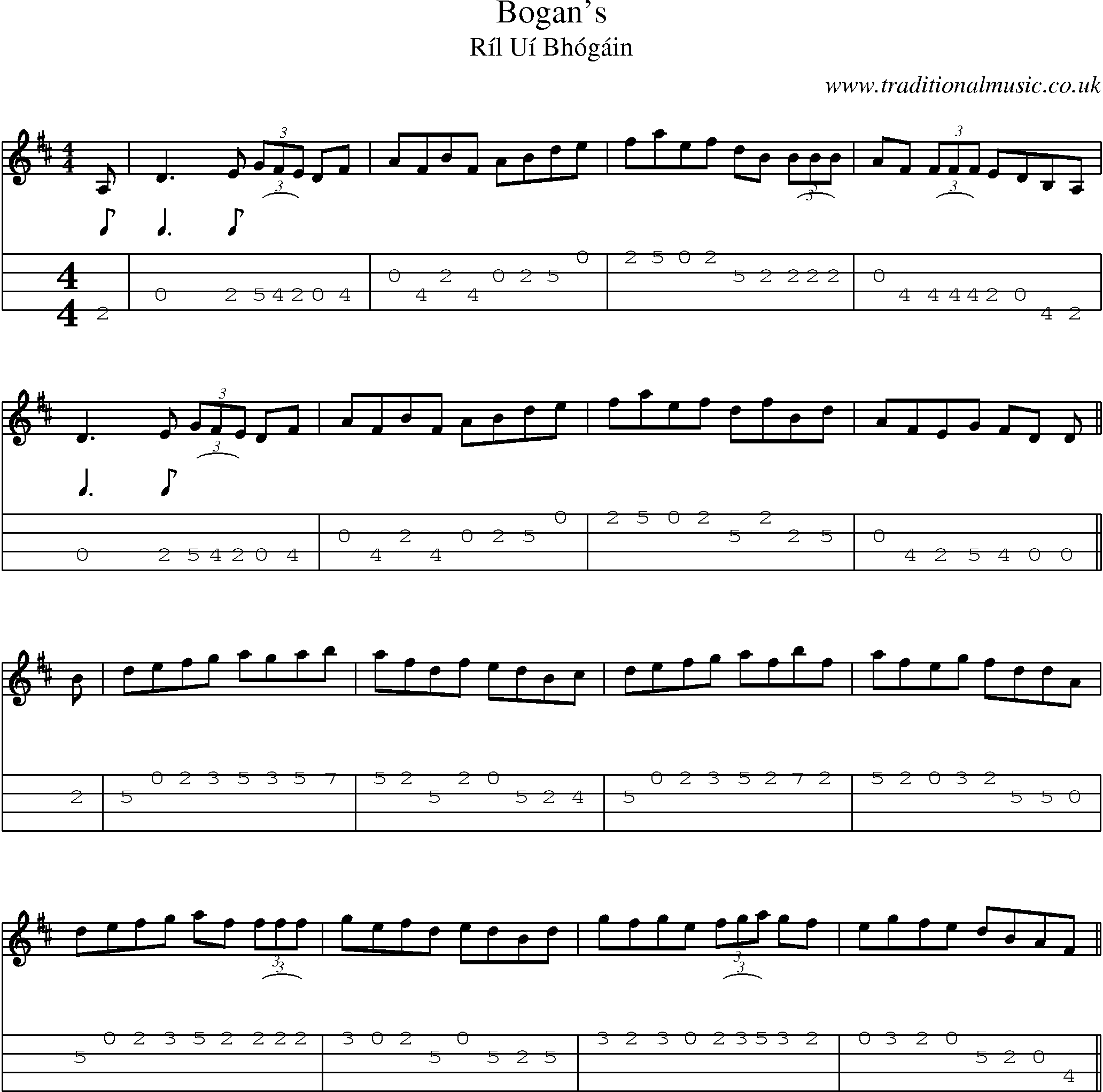 Music Score and Mandolin Tabs for Bogans