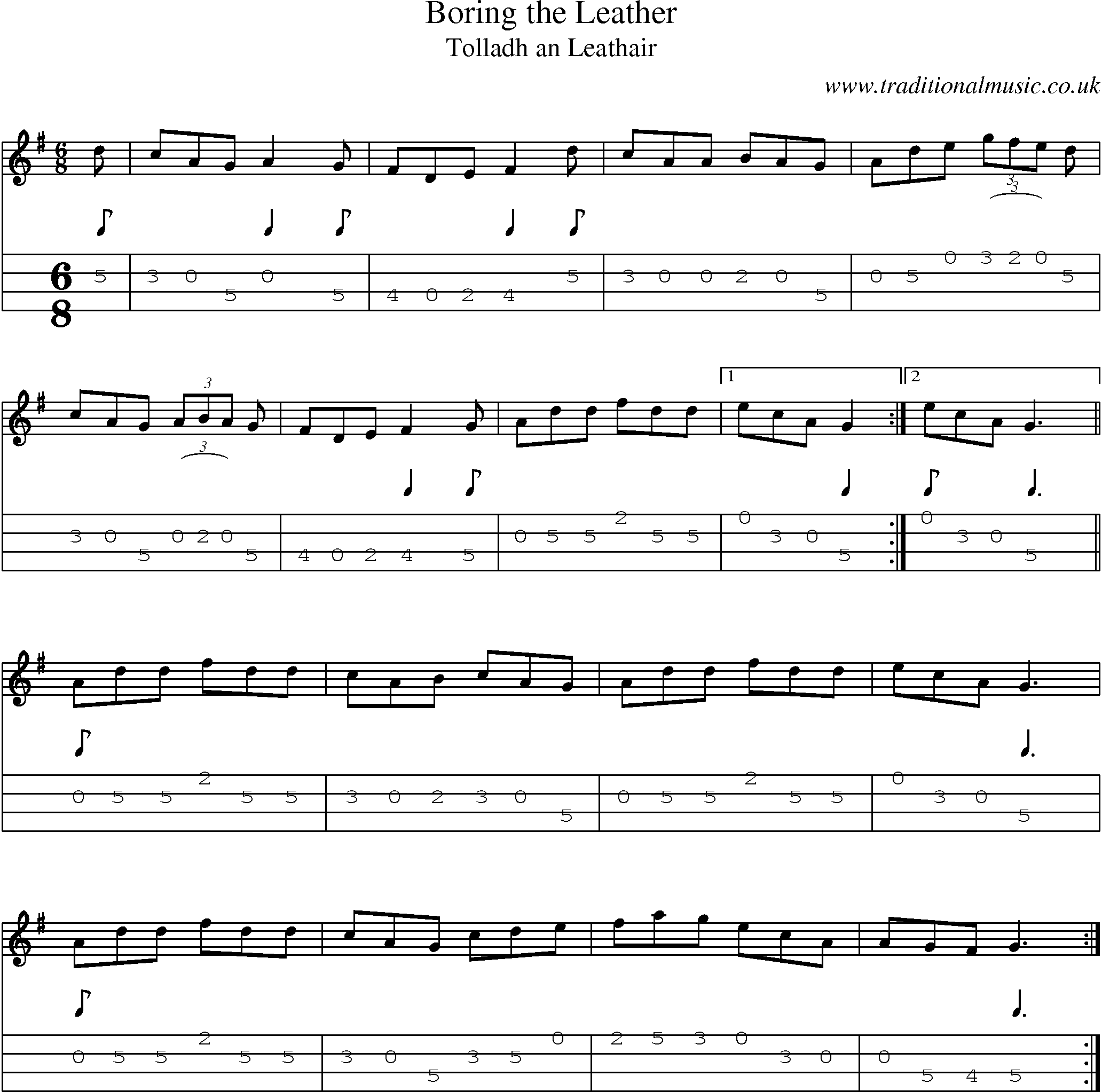 Music Score and Mandolin Tabs for Boring Leather