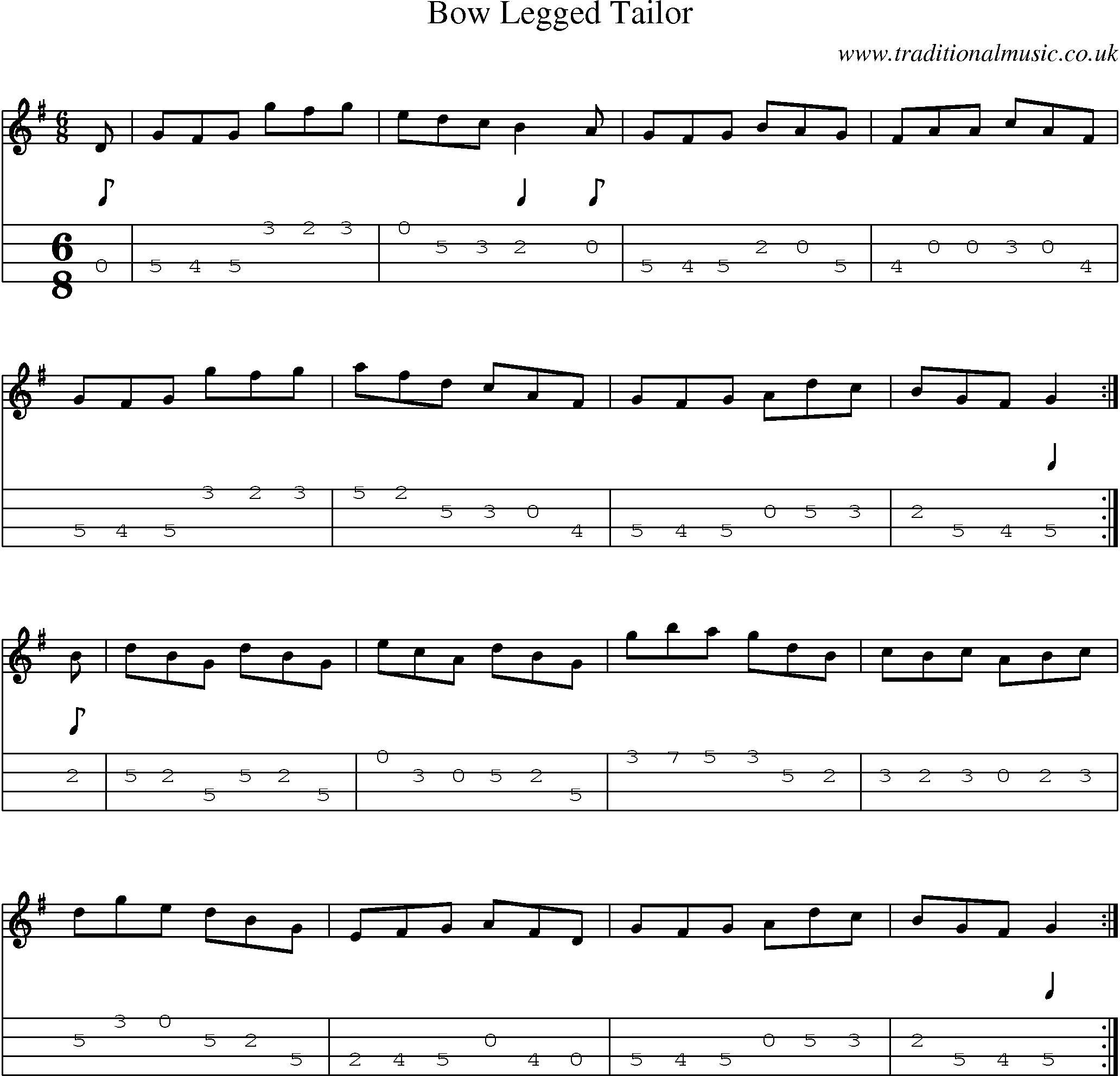 Music Score and Mandolin Tabs for Bow Legged Tailor