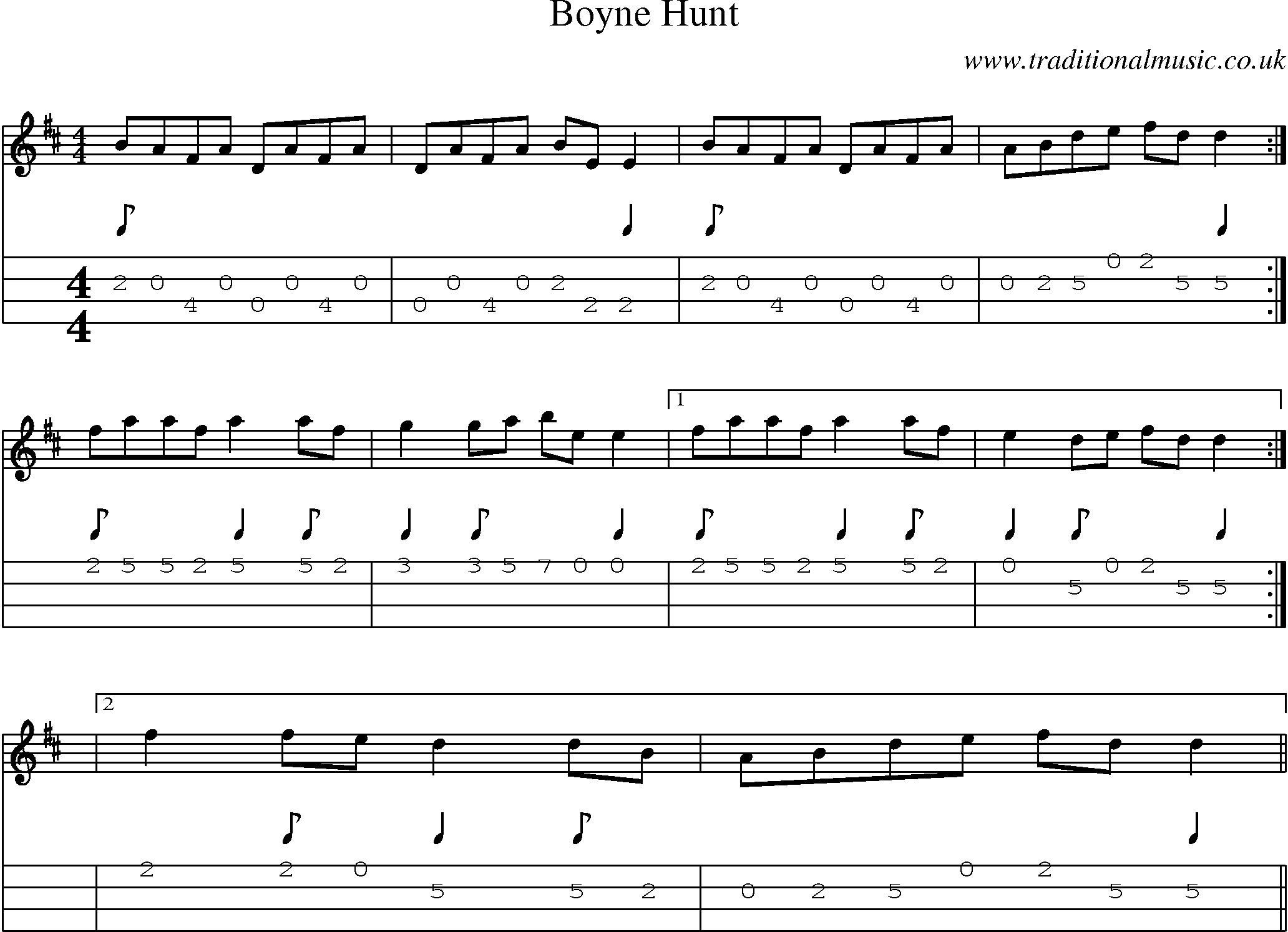 Music Score and Mandolin Tabs for Boyne Hunt
