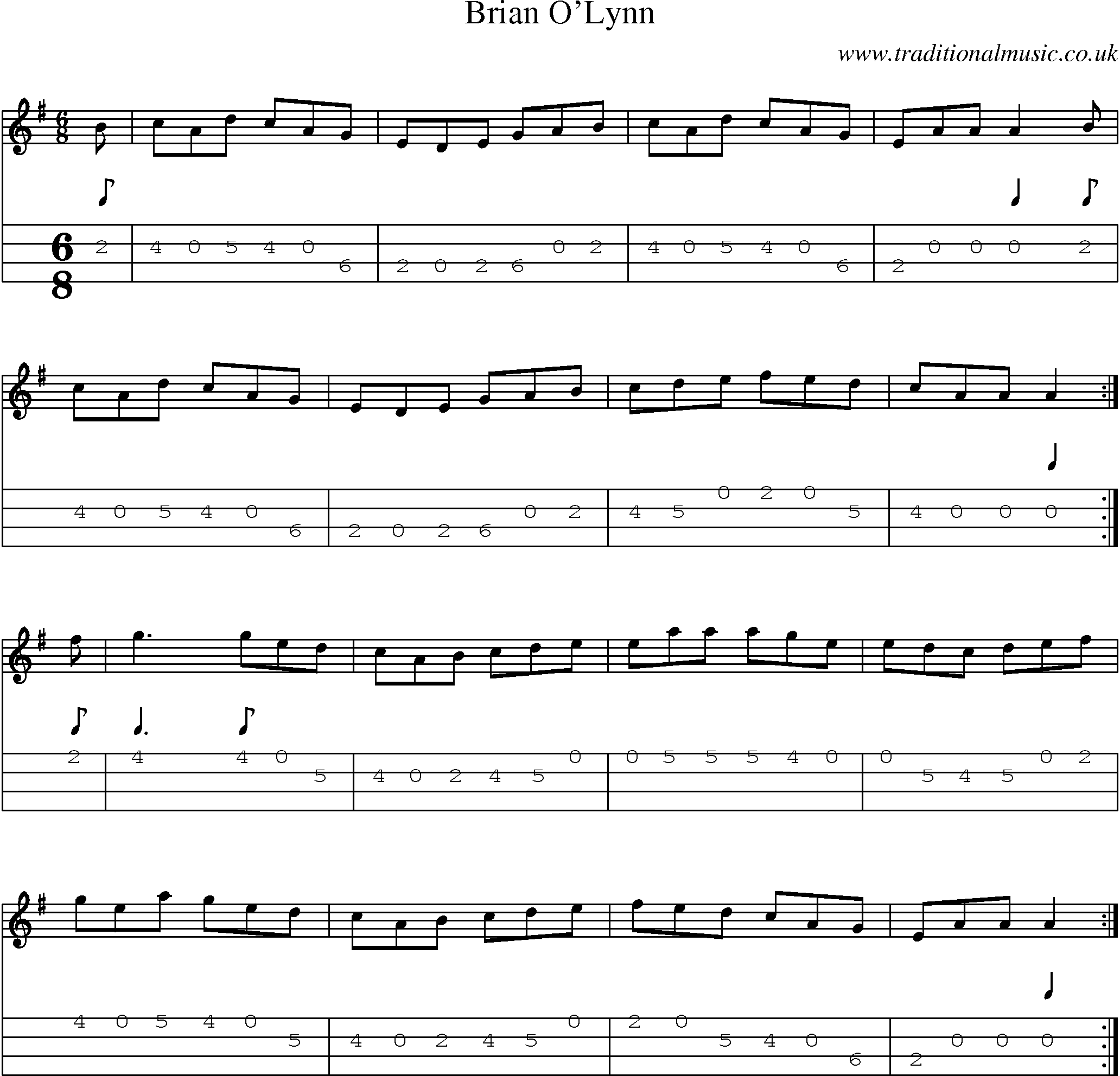 Music Score and Mandolin Tabs for Brian Olynn