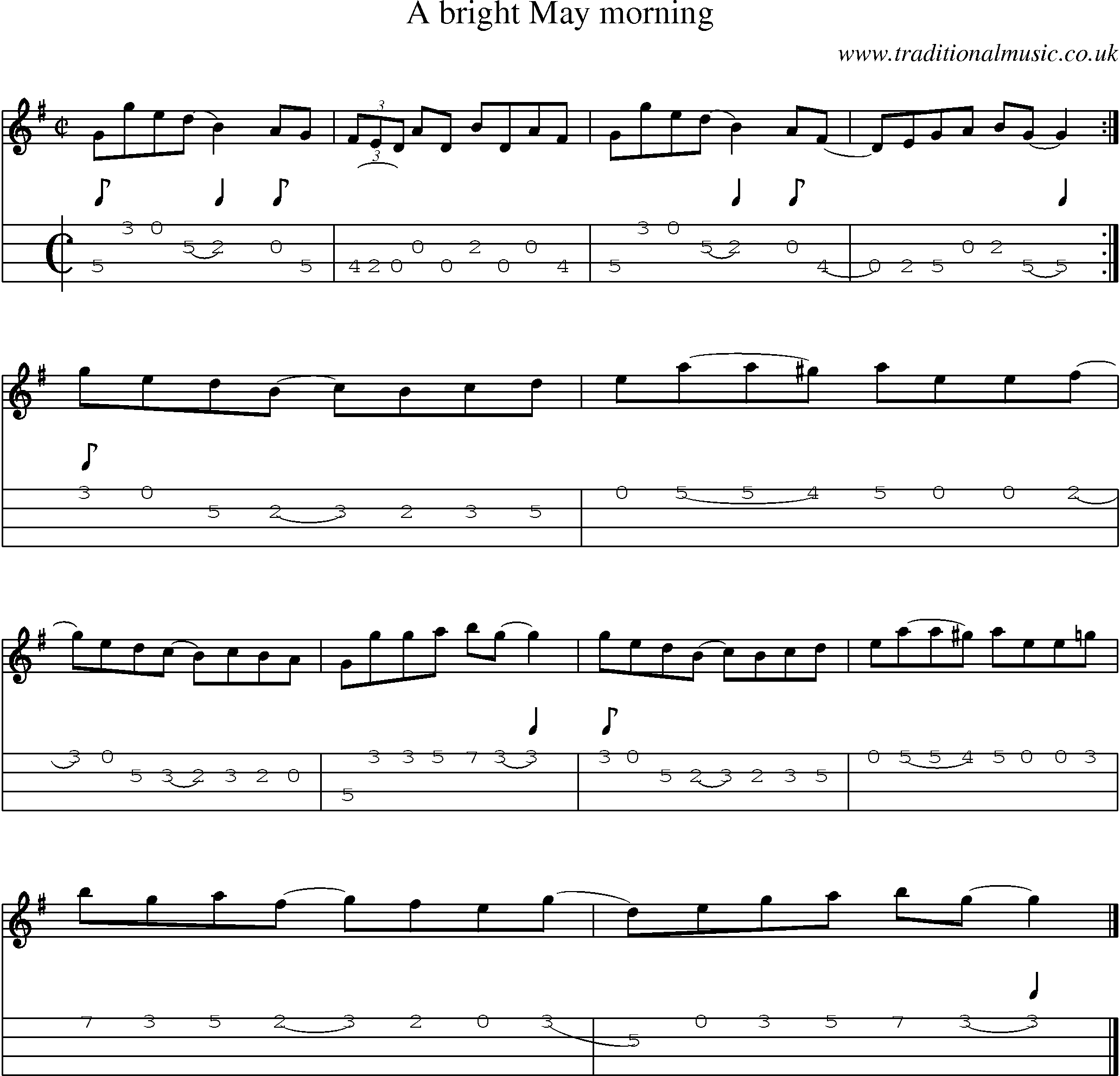 Music Score and Mandolin Tabs for Bright May Morning