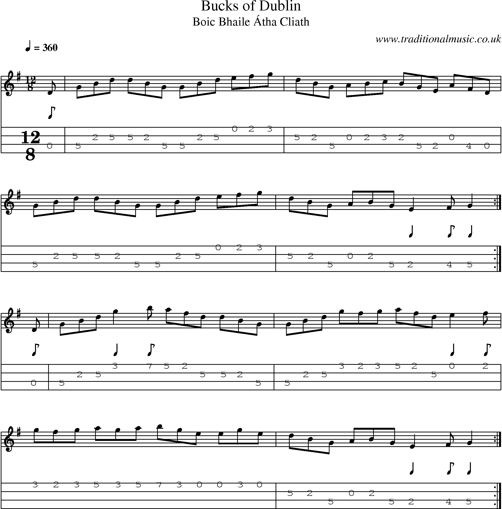 Music Score and Mandolin Tabs for Bucks Of Dublin