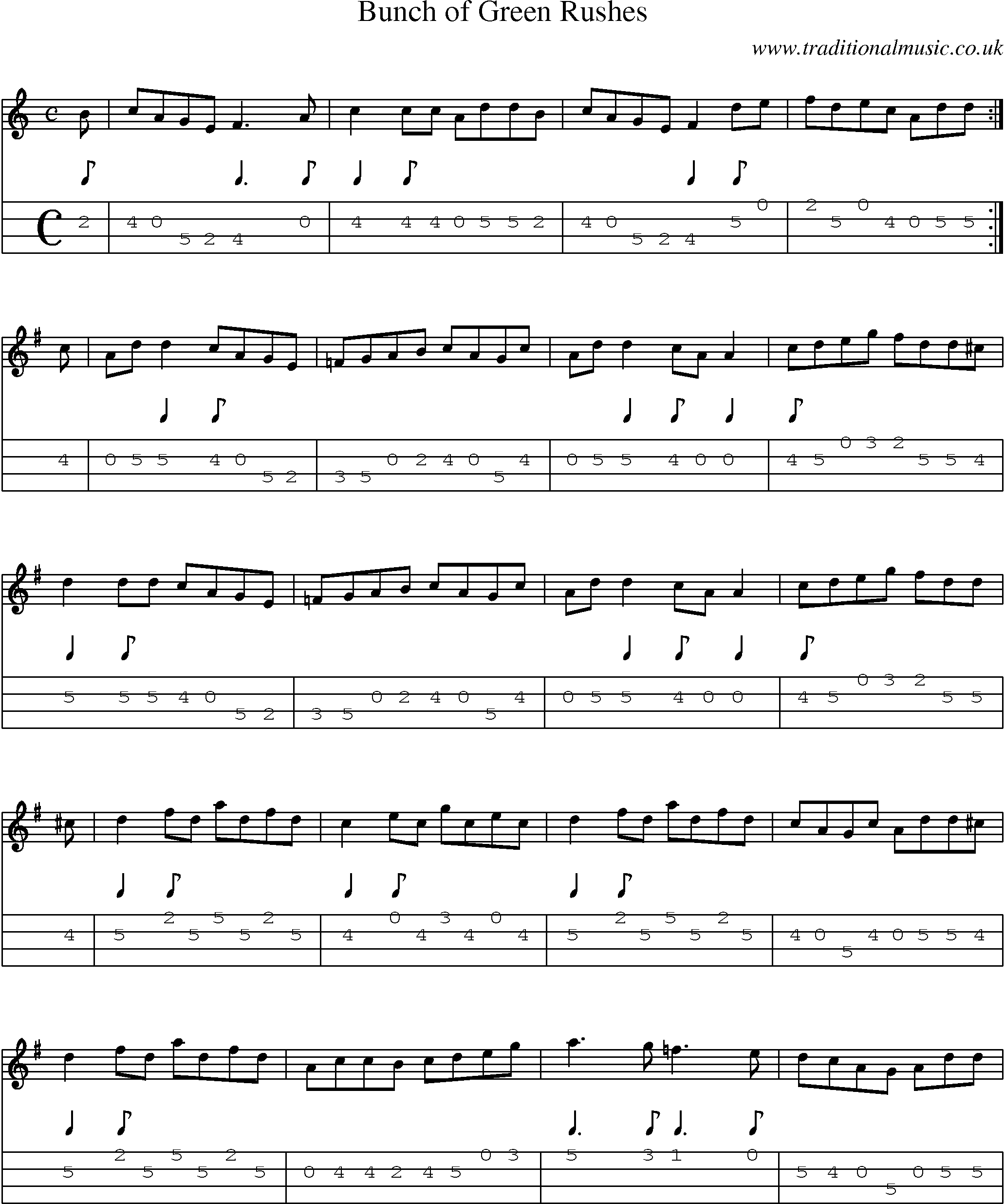 Music Score and Mandolin Tabs for Bunch Of Green Rushes