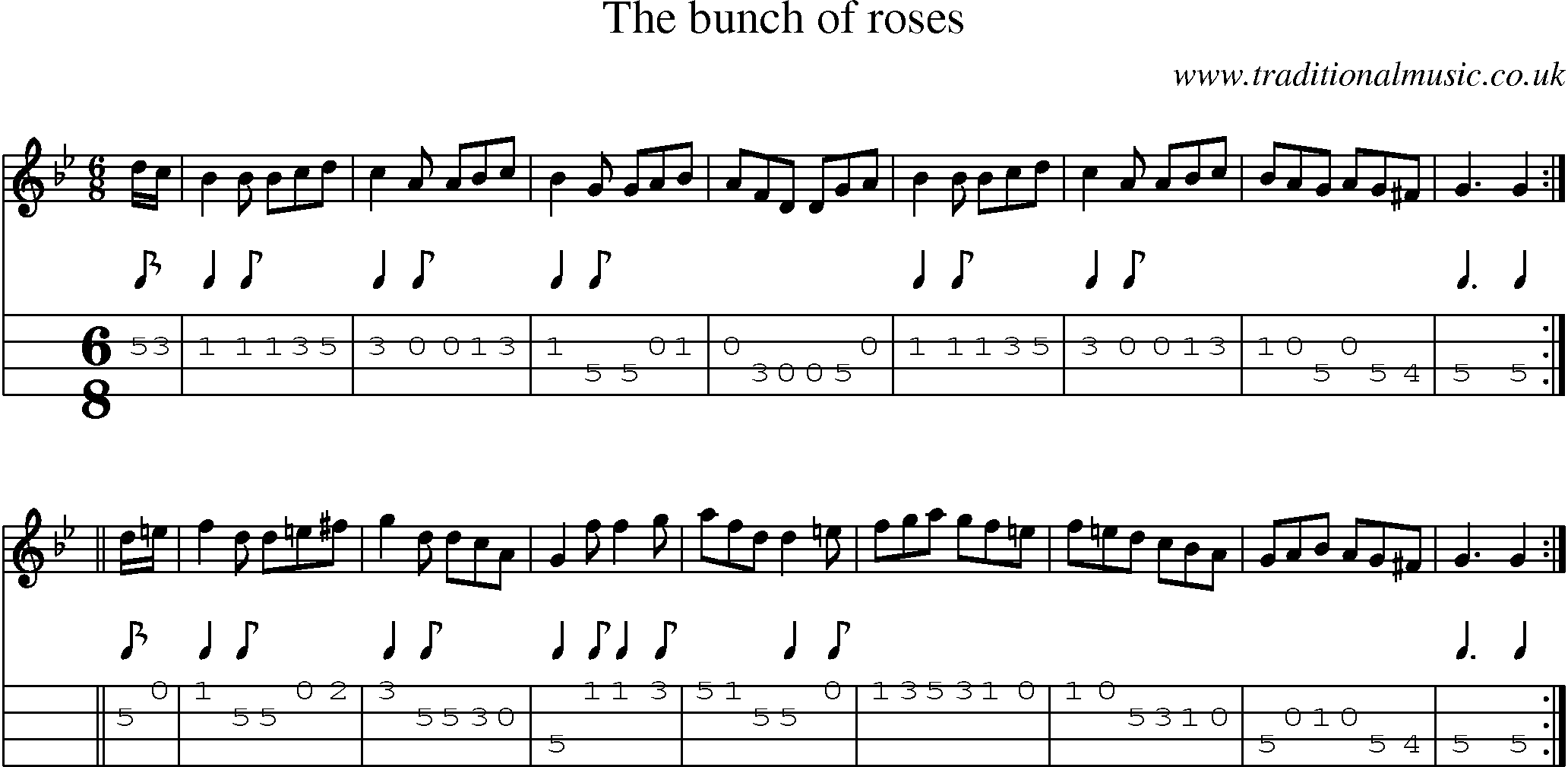 Music Score and Mandolin Tabs for Bunch Of Roses