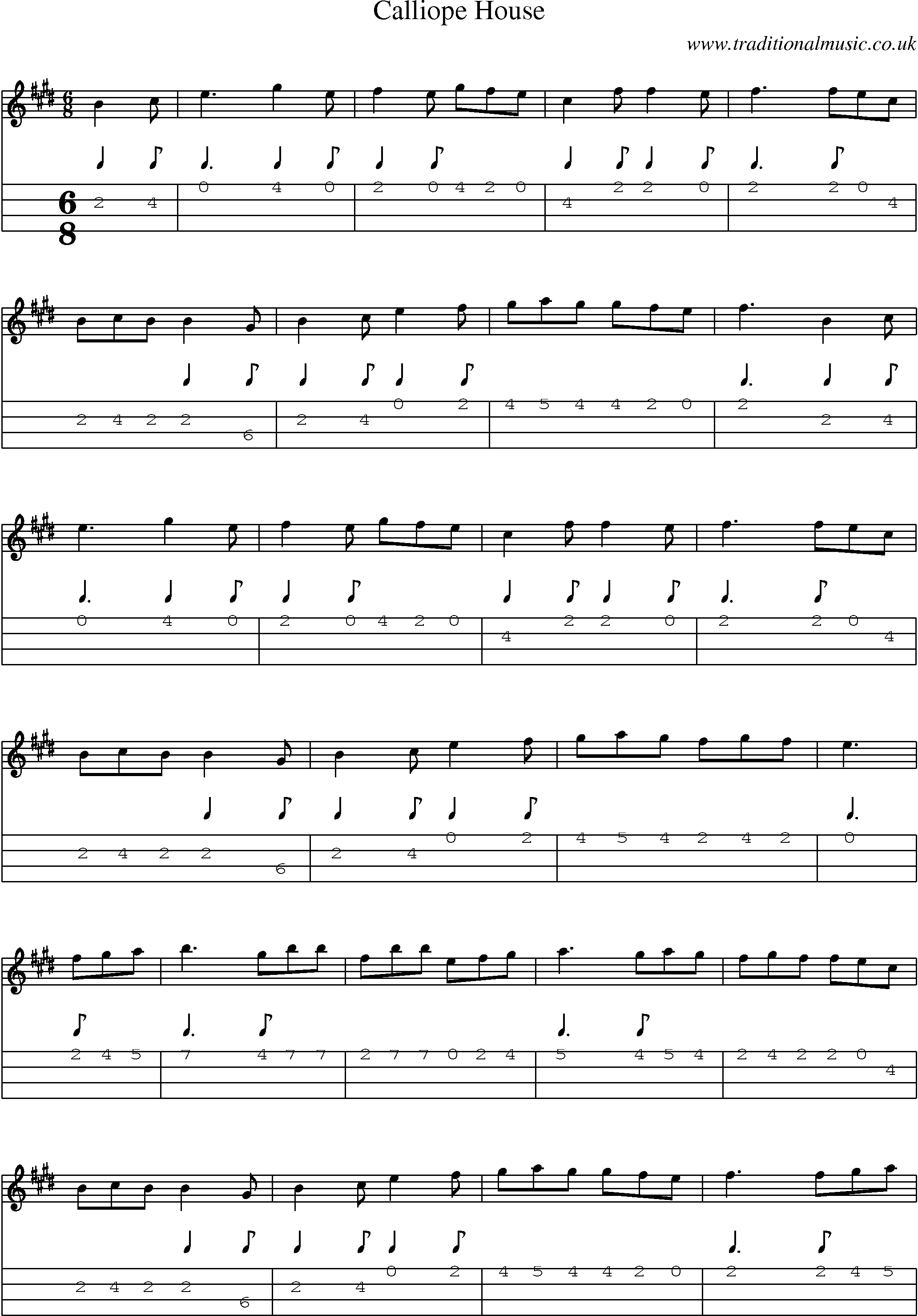 Music Score and Mandolin Tabs for Calliope House