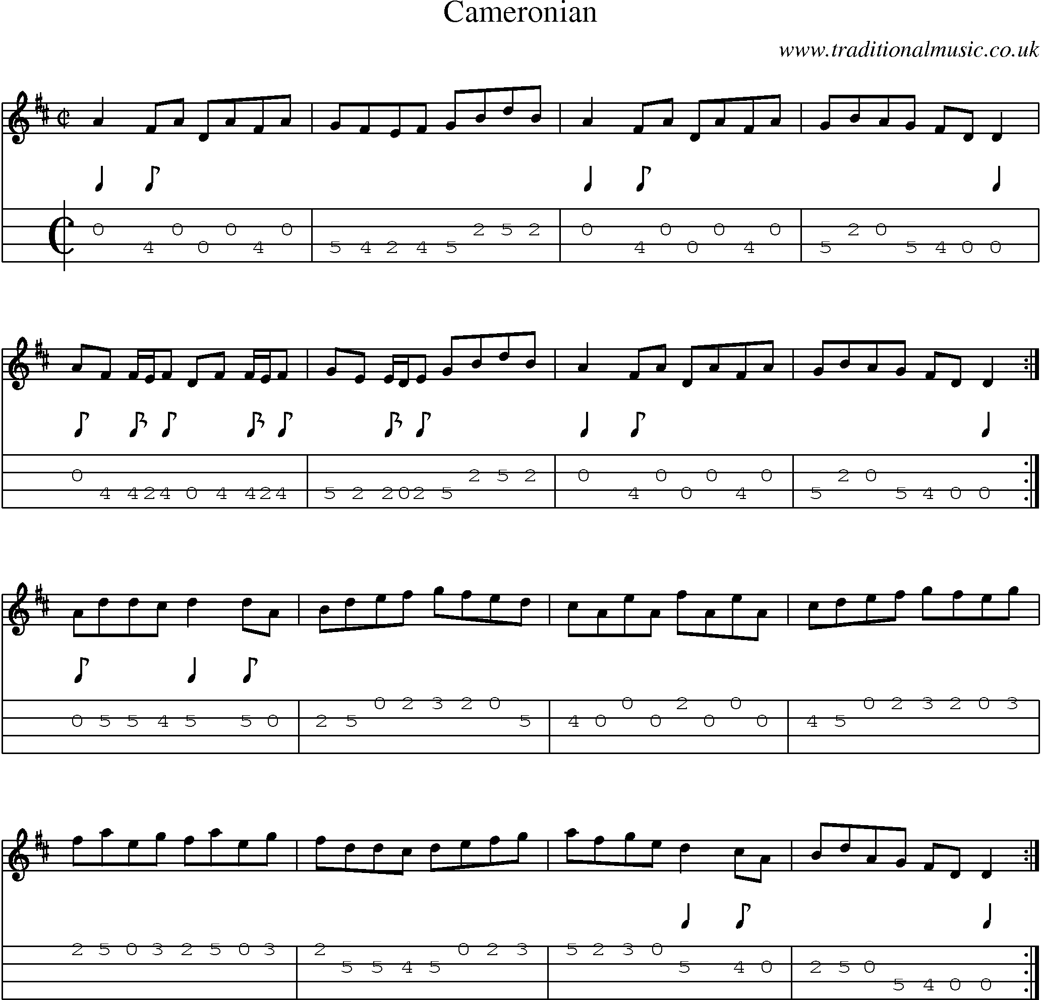 Music Score and Mandolin Tabs for Cameronian