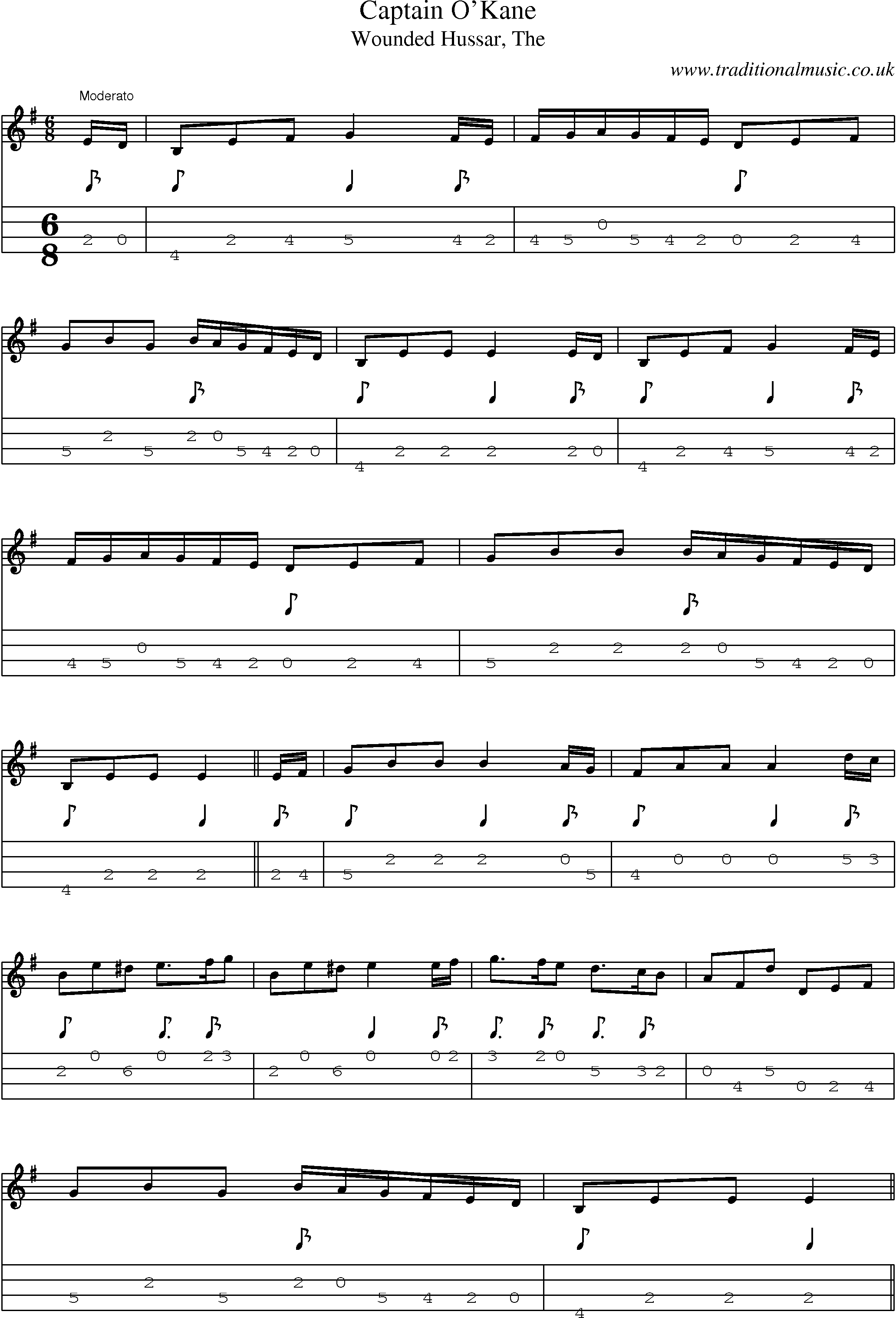 Music Score and Mandolin Tabs for Captain Okane