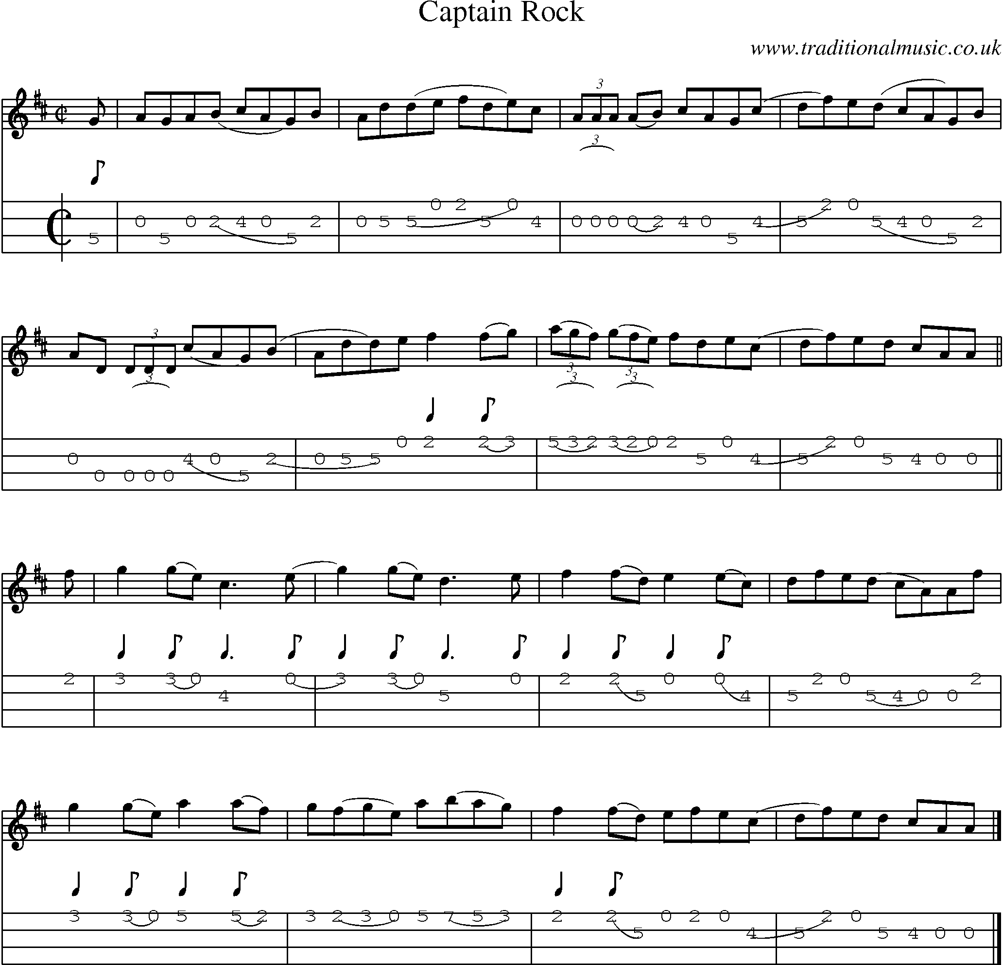 Music Score and Mandolin Tabs for Captain Rock
