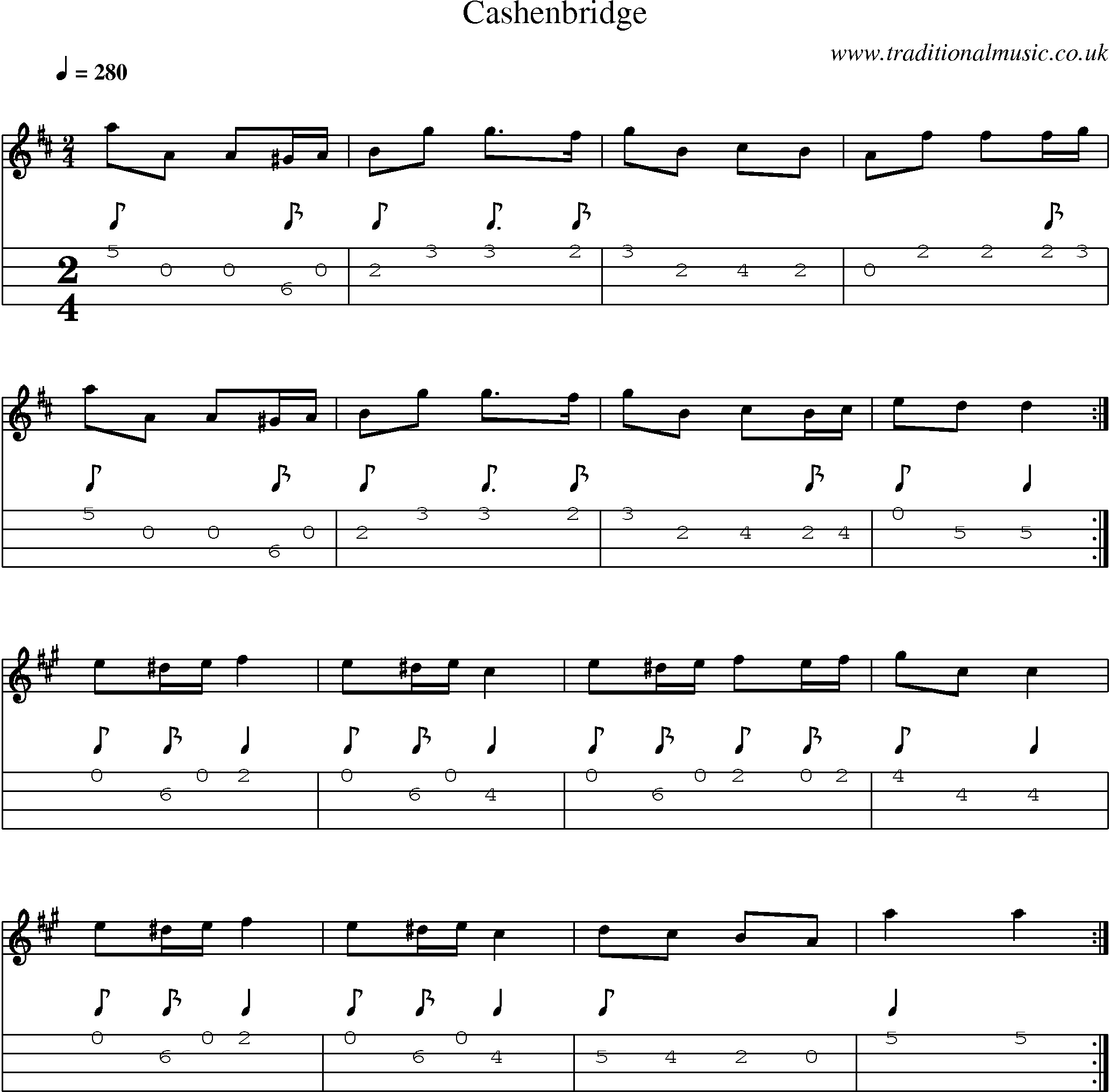 Music Score and Mandolin Tabs for Cashenbridge