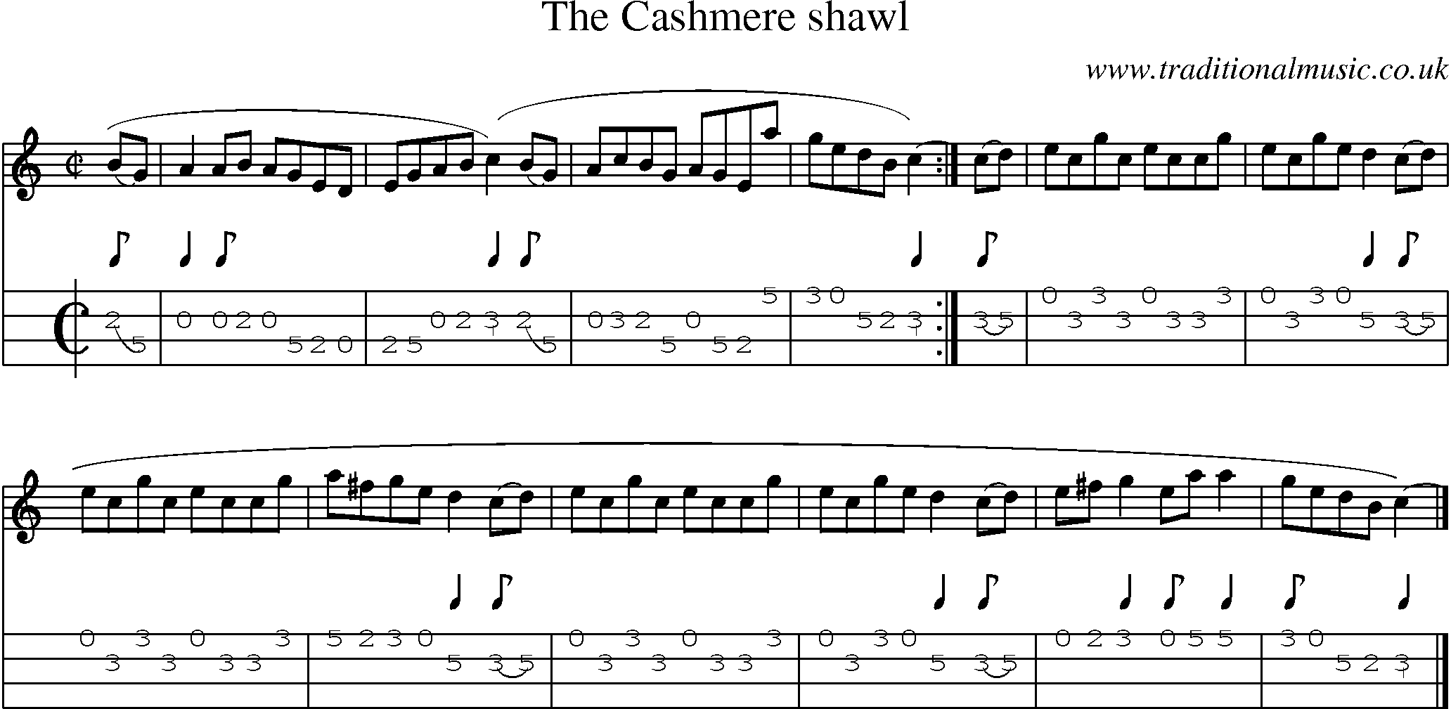 Music Score and Mandolin Tabs for Cashmere Shawl