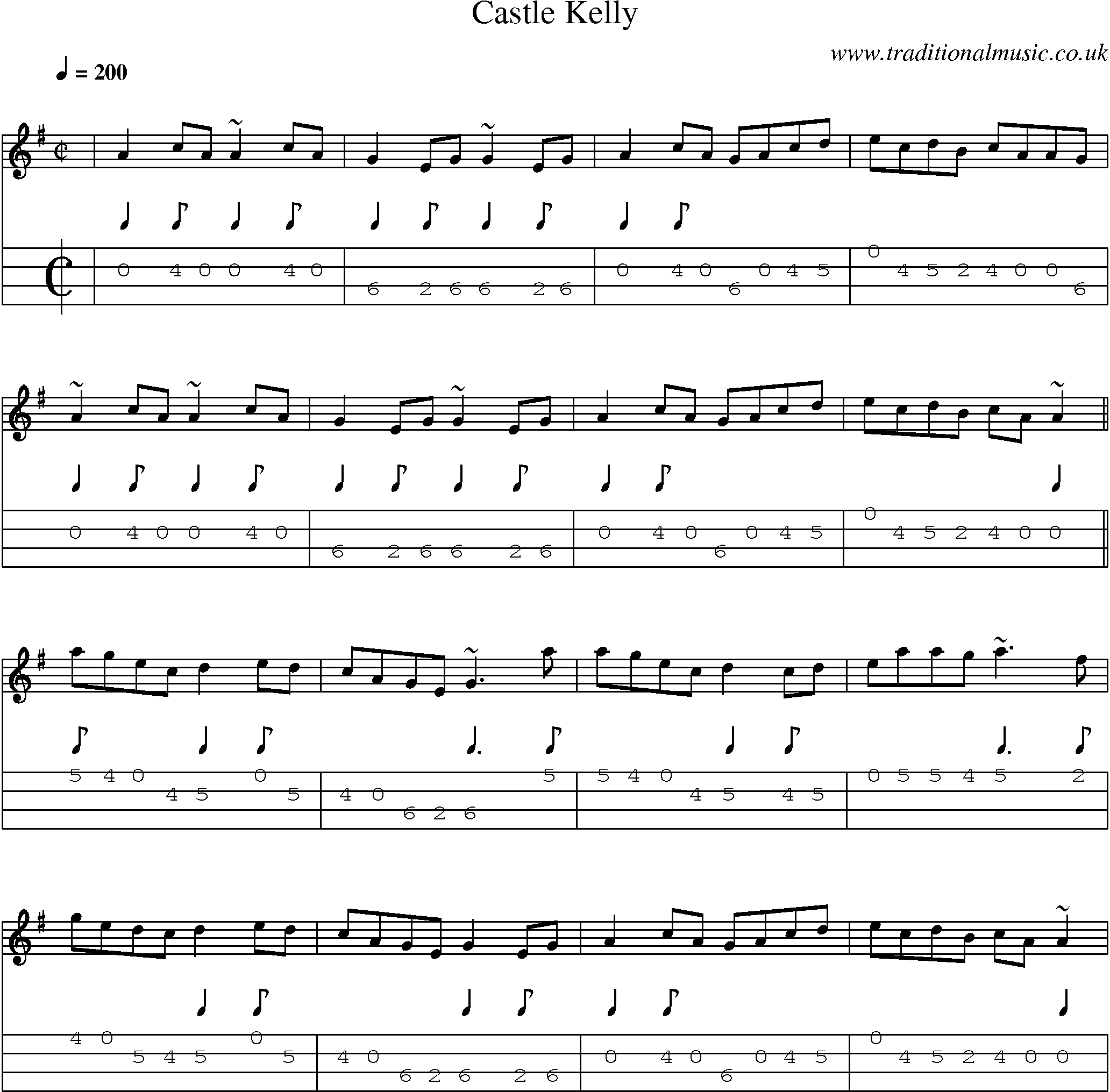 Music Score and Mandolin Tabs for Castle Kelly