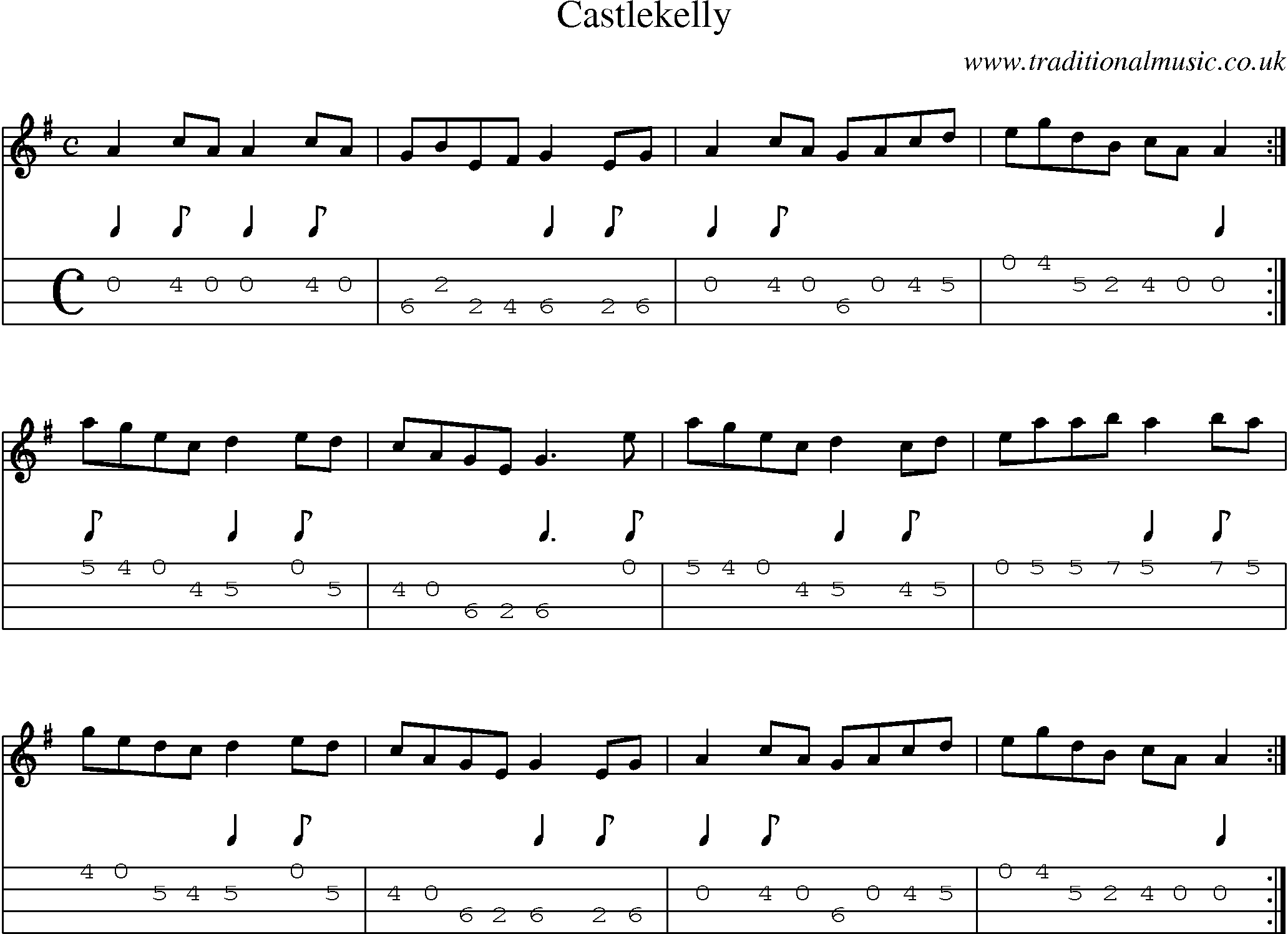 Music Score and Mandolin Tabs for Castlekelly