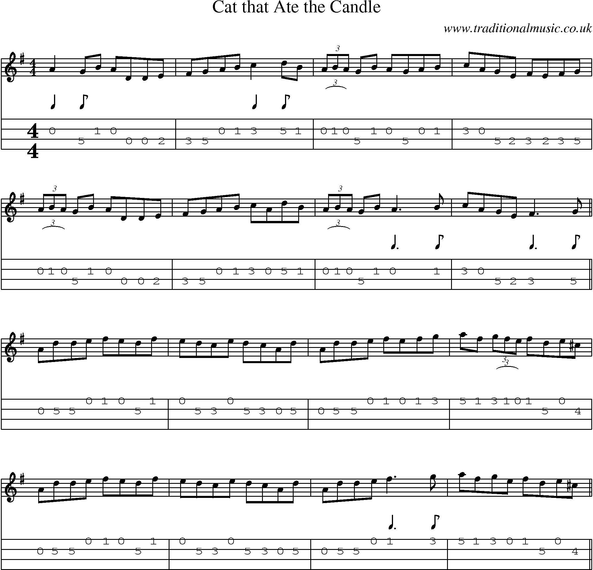 Music Score and Mandolin Tabs for Cat That Ate Candle
