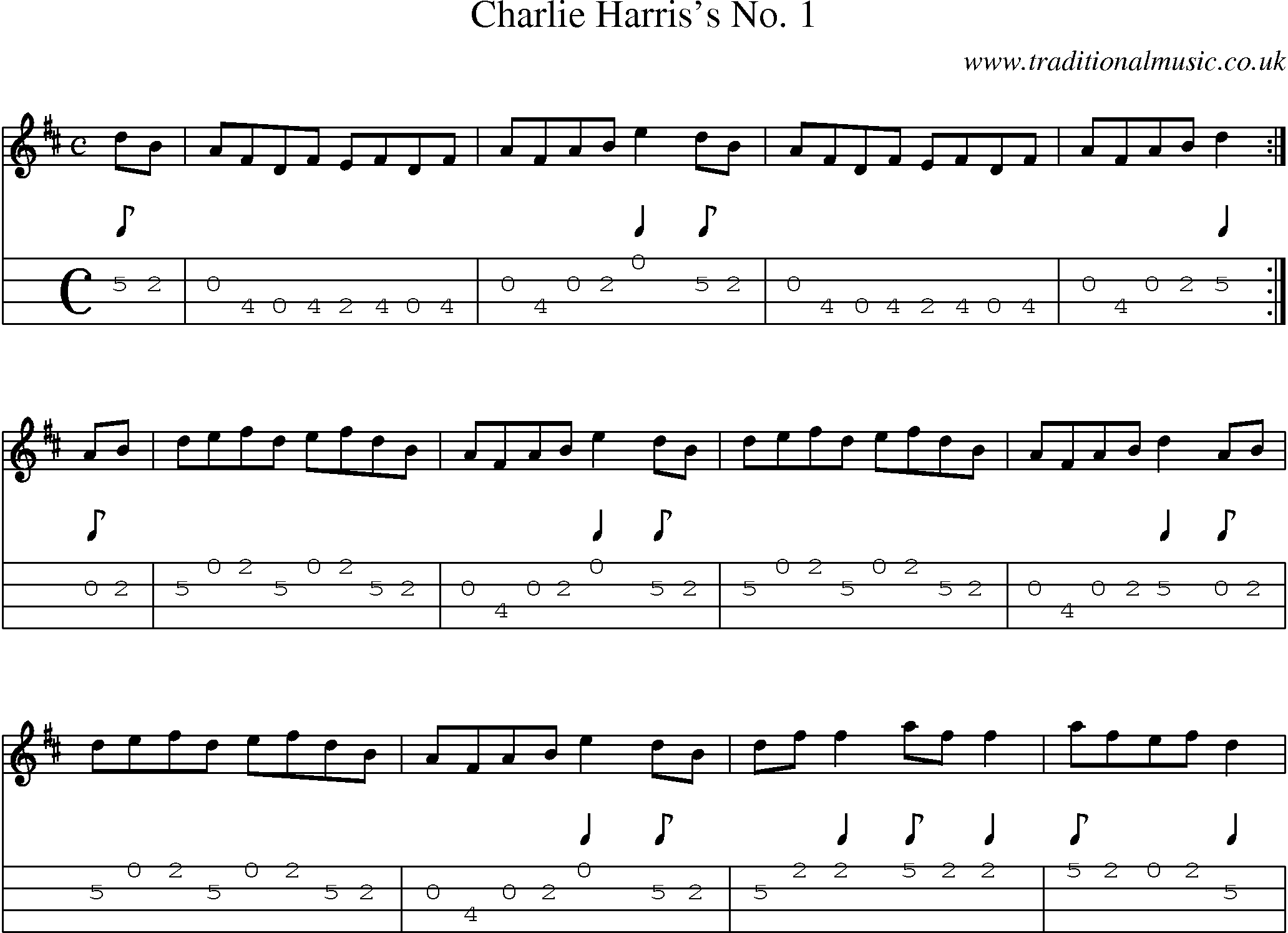 Music Score and Mandolin Tabs for Charlie Harriss No 1