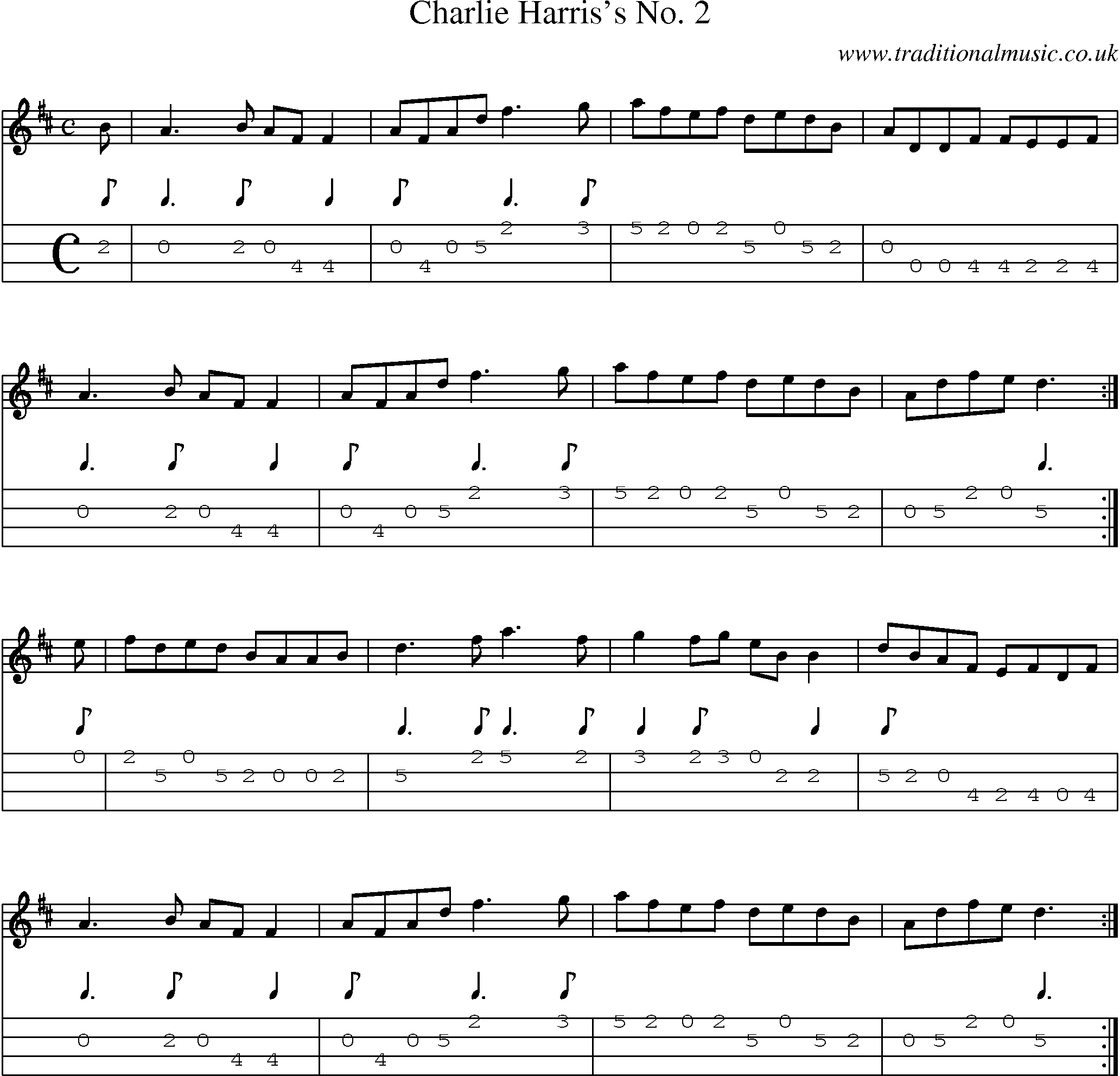 Music Score and Mandolin Tabs for Charlie Harriss No 2