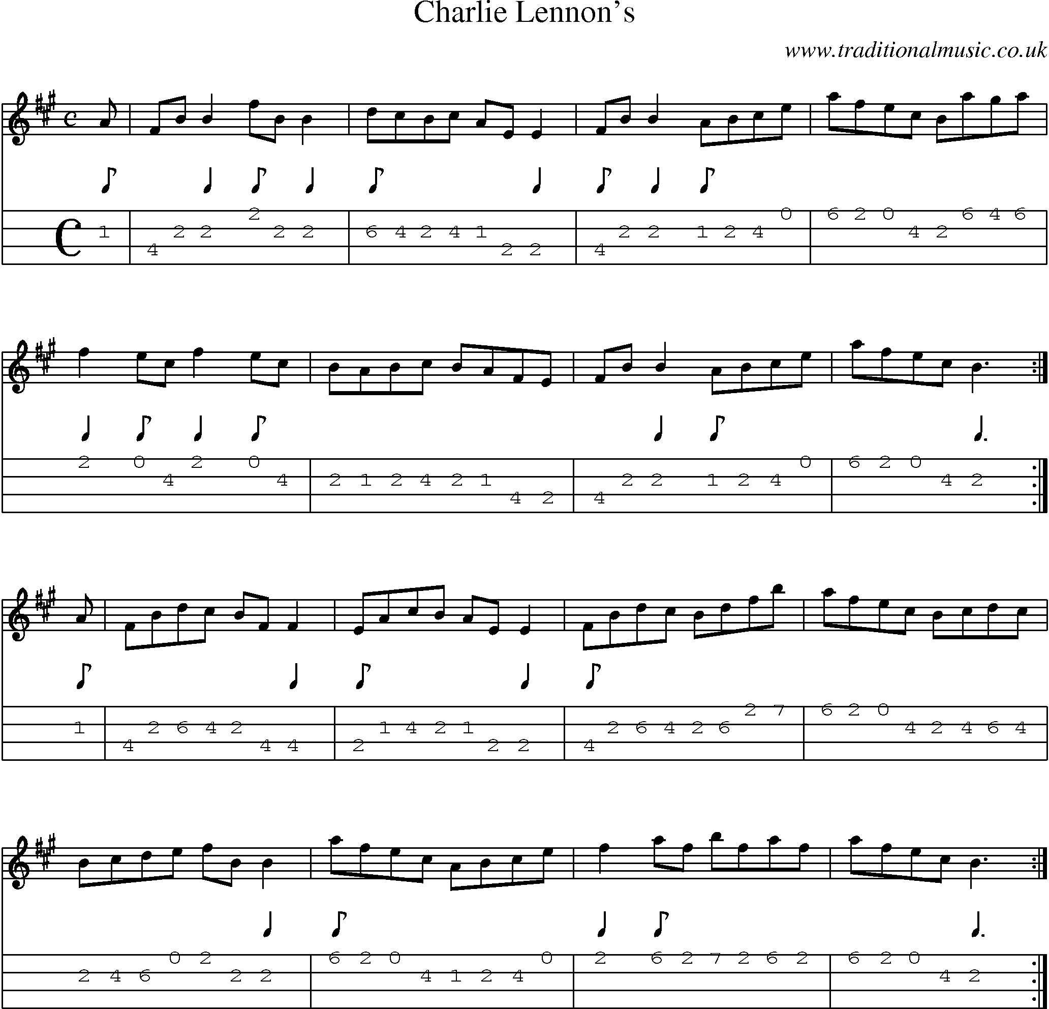 Music Score and Mandolin Tabs for Charlie Lennons