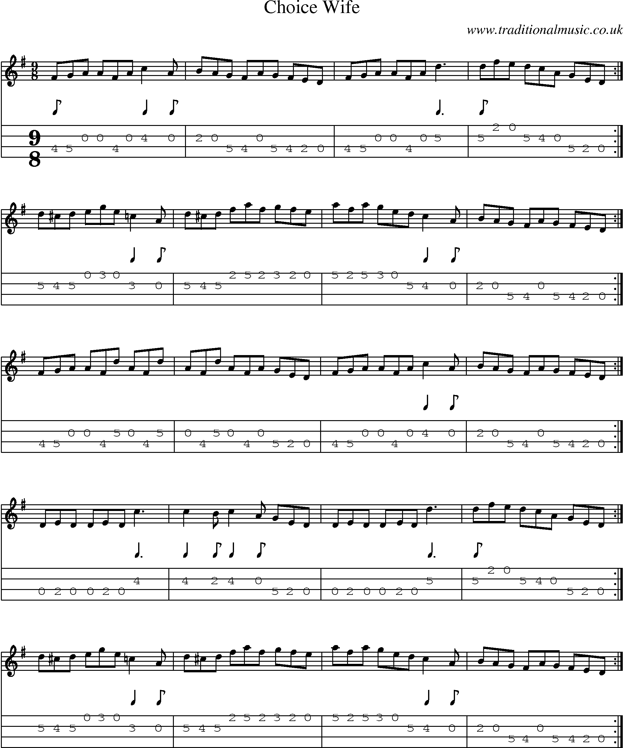 Music Score and Mandolin Tabs for Choice Wife