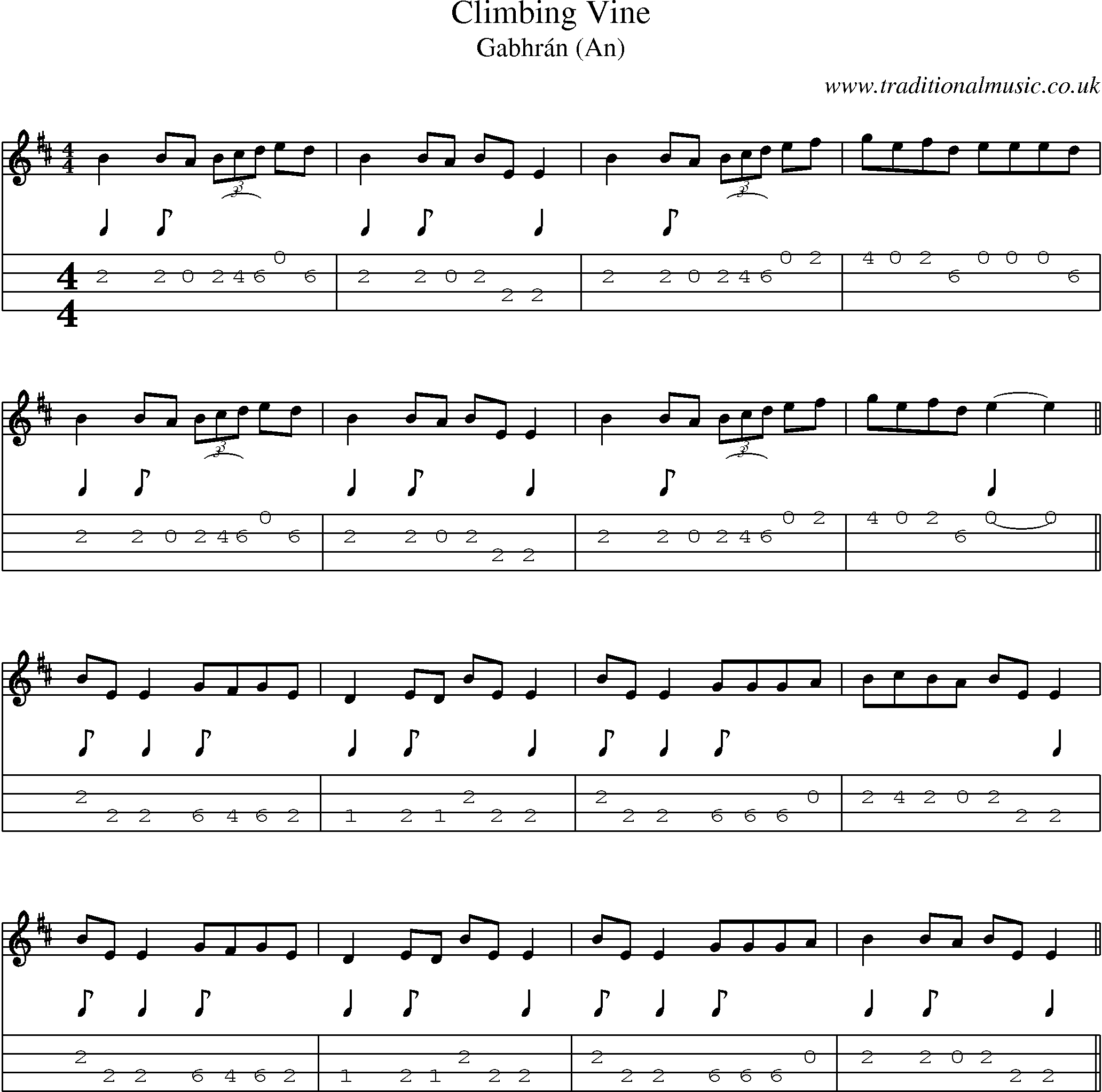 Music Score and Mandolin Tabs for Climbing Vine