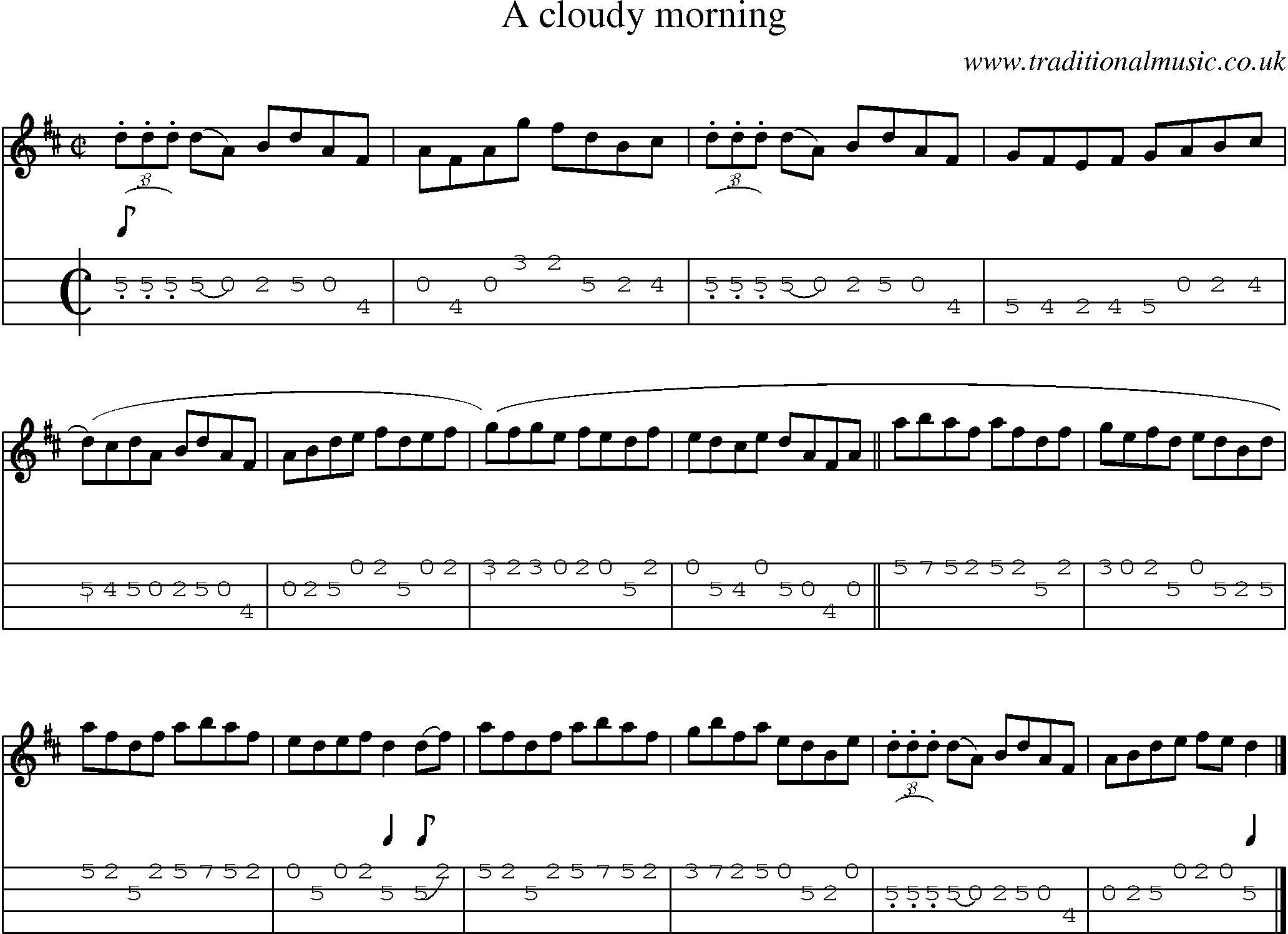 Music Score and Mandolin Tabs for Cloudy Morning