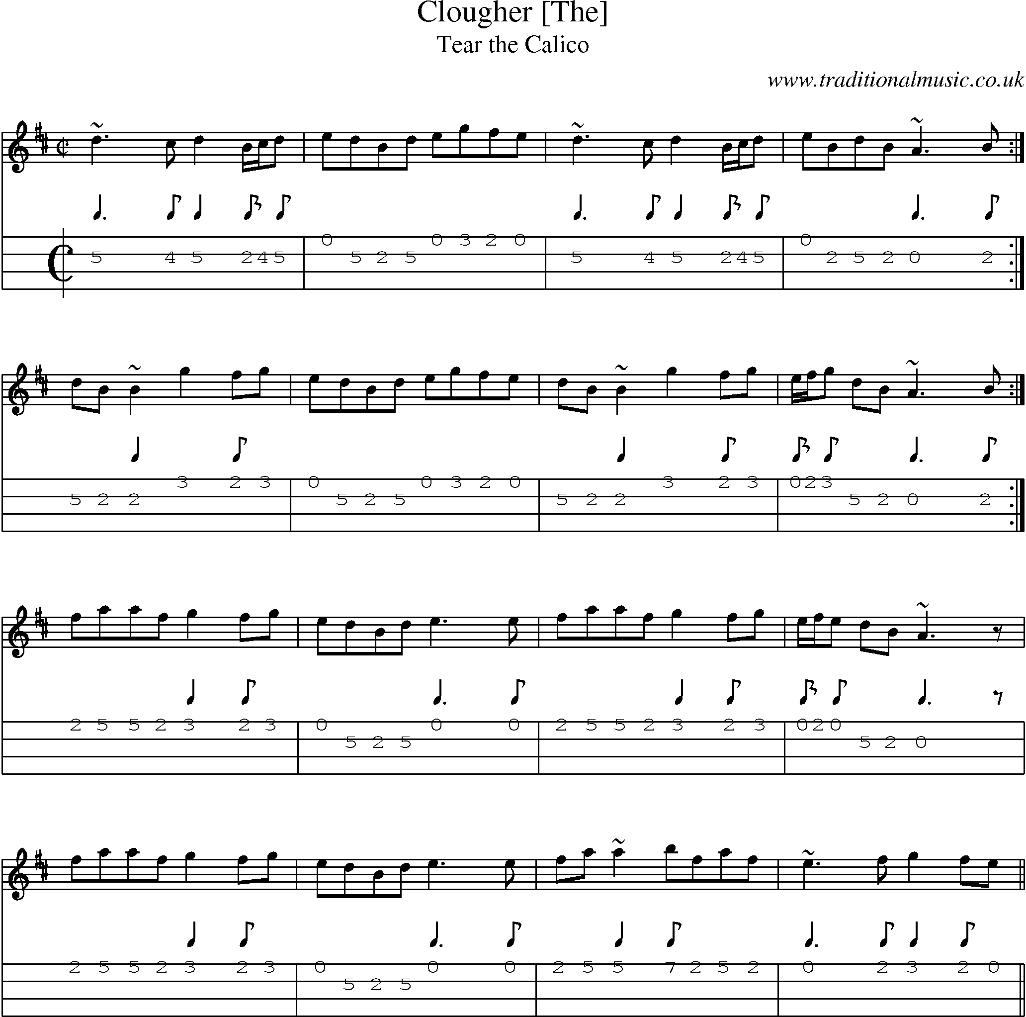 Music Score and Mandolin Tabs for Clougher