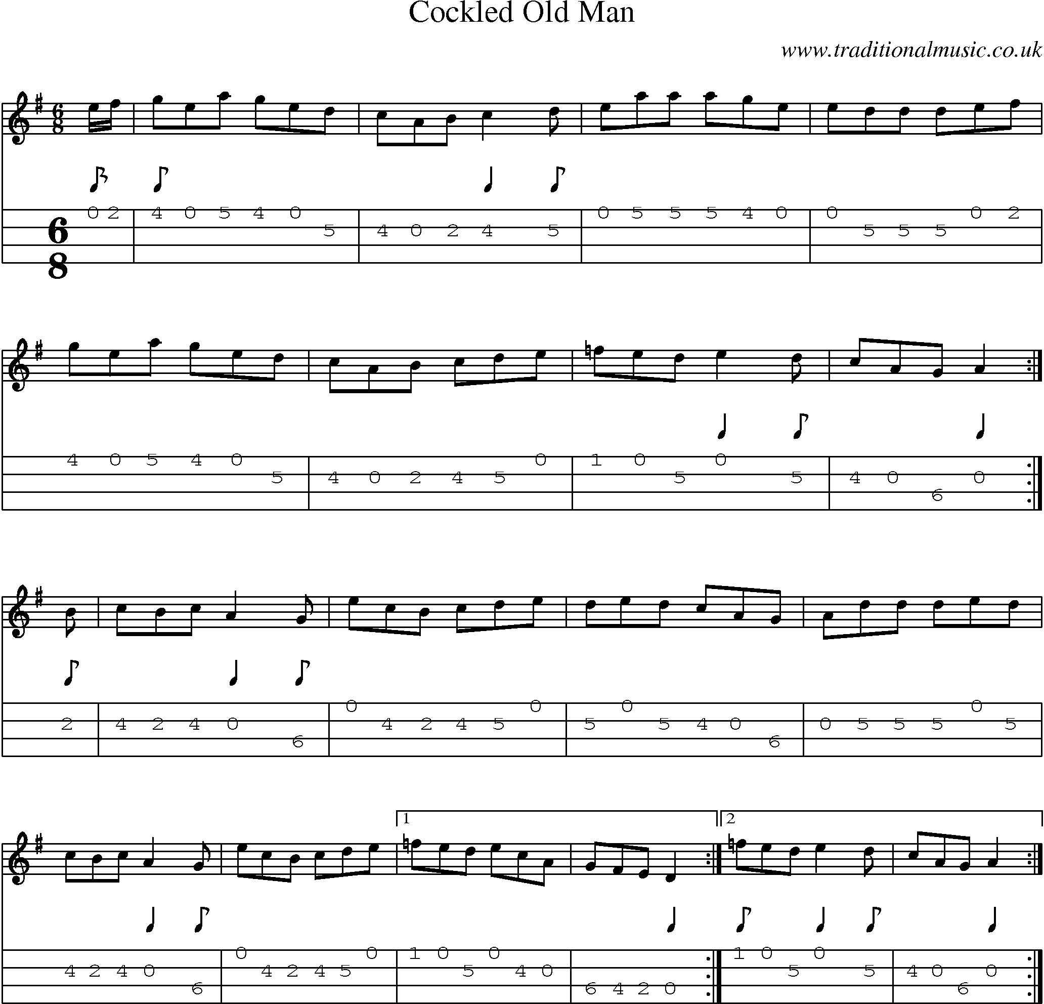 Music Score and Mandolin Tabs for Cockled Old Man
