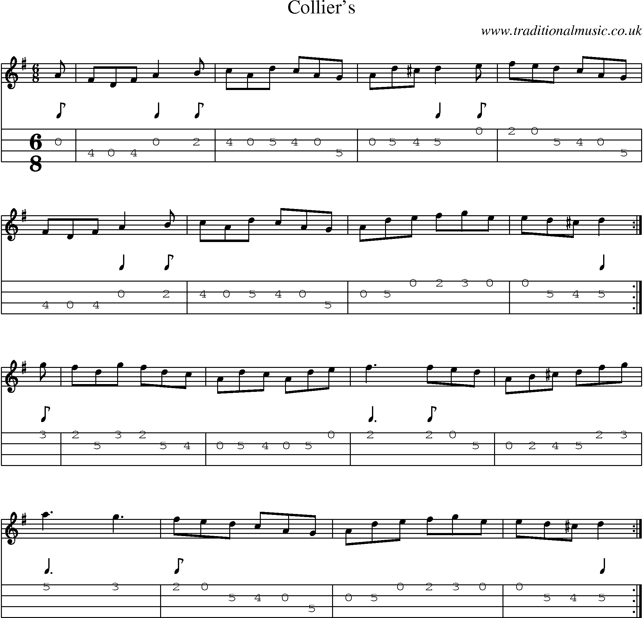 Music Score and Mandolin Tabs for Colliers