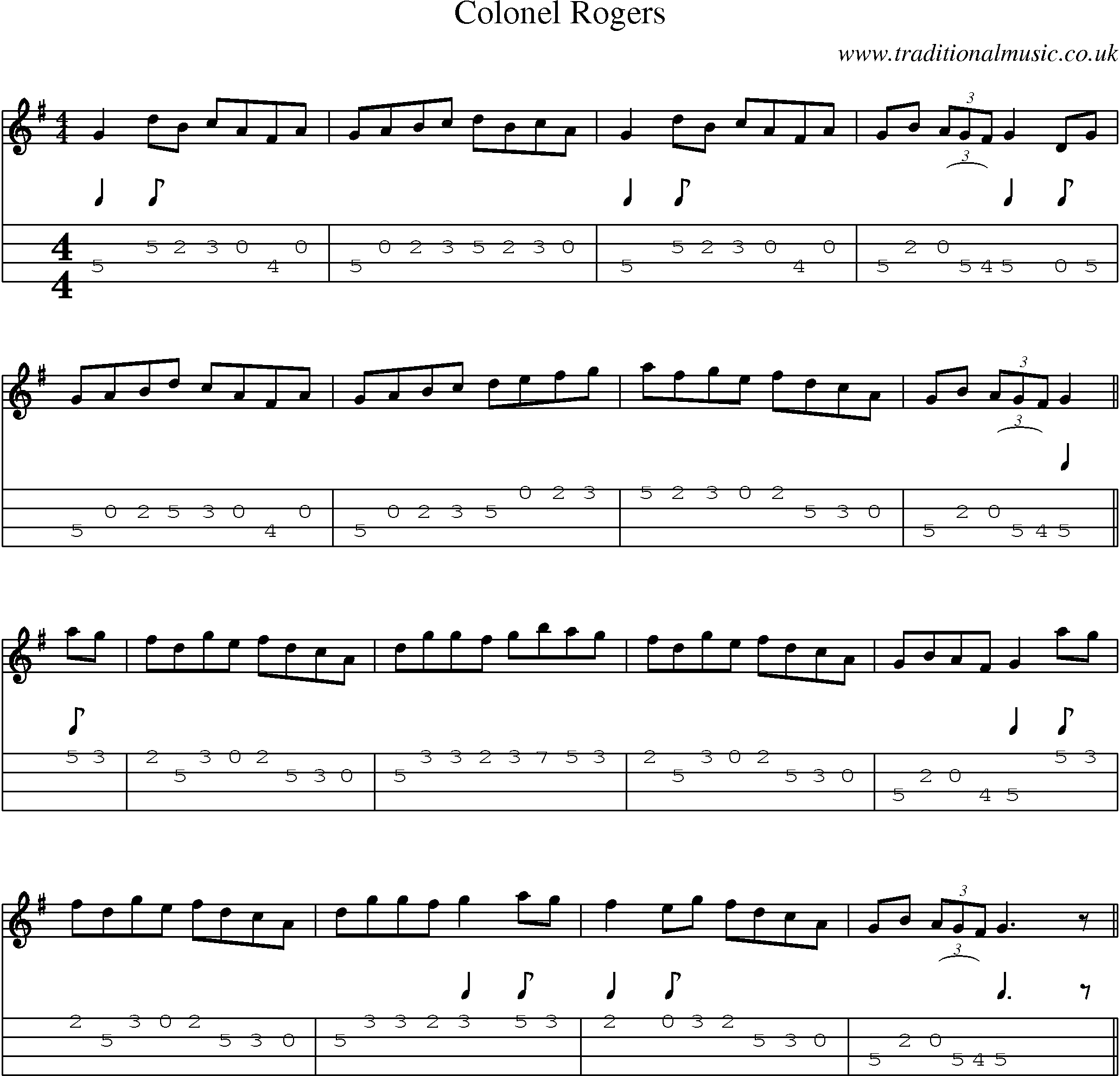 Music Score and Mandolin Tabs for Colonel Rogers