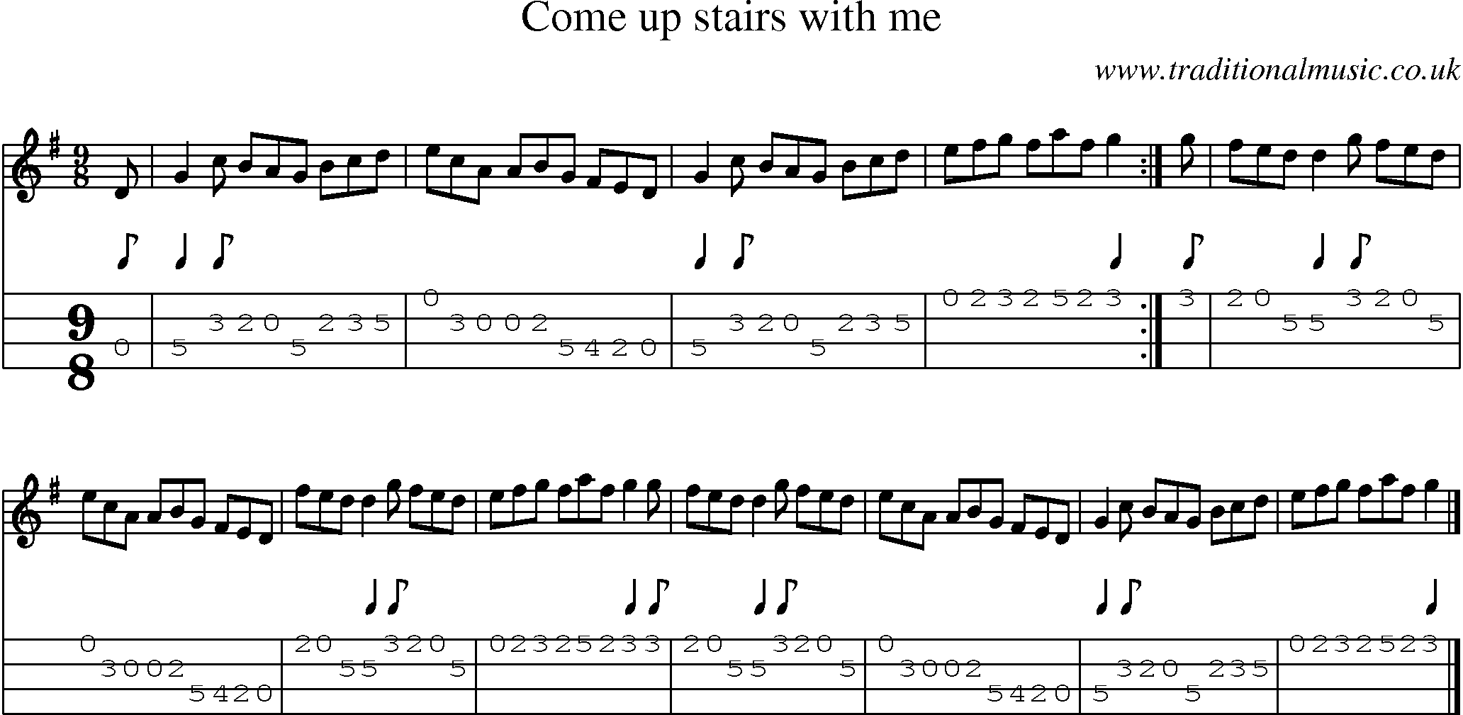 Music Score and Mandolin Tabs for Come Up Stairs With Me