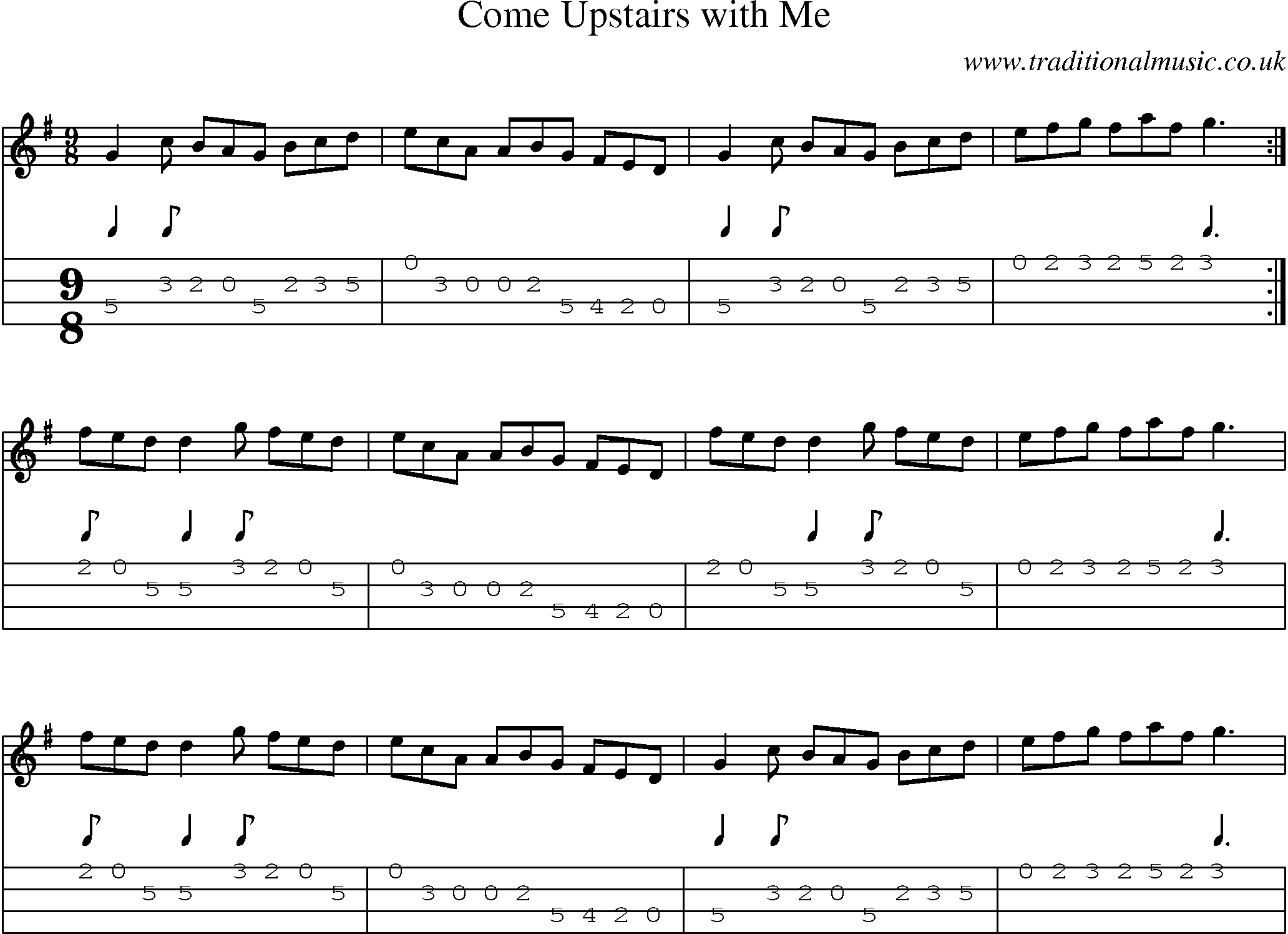 Music Score and Mandolin Tabs for Come Upstairs With Me
