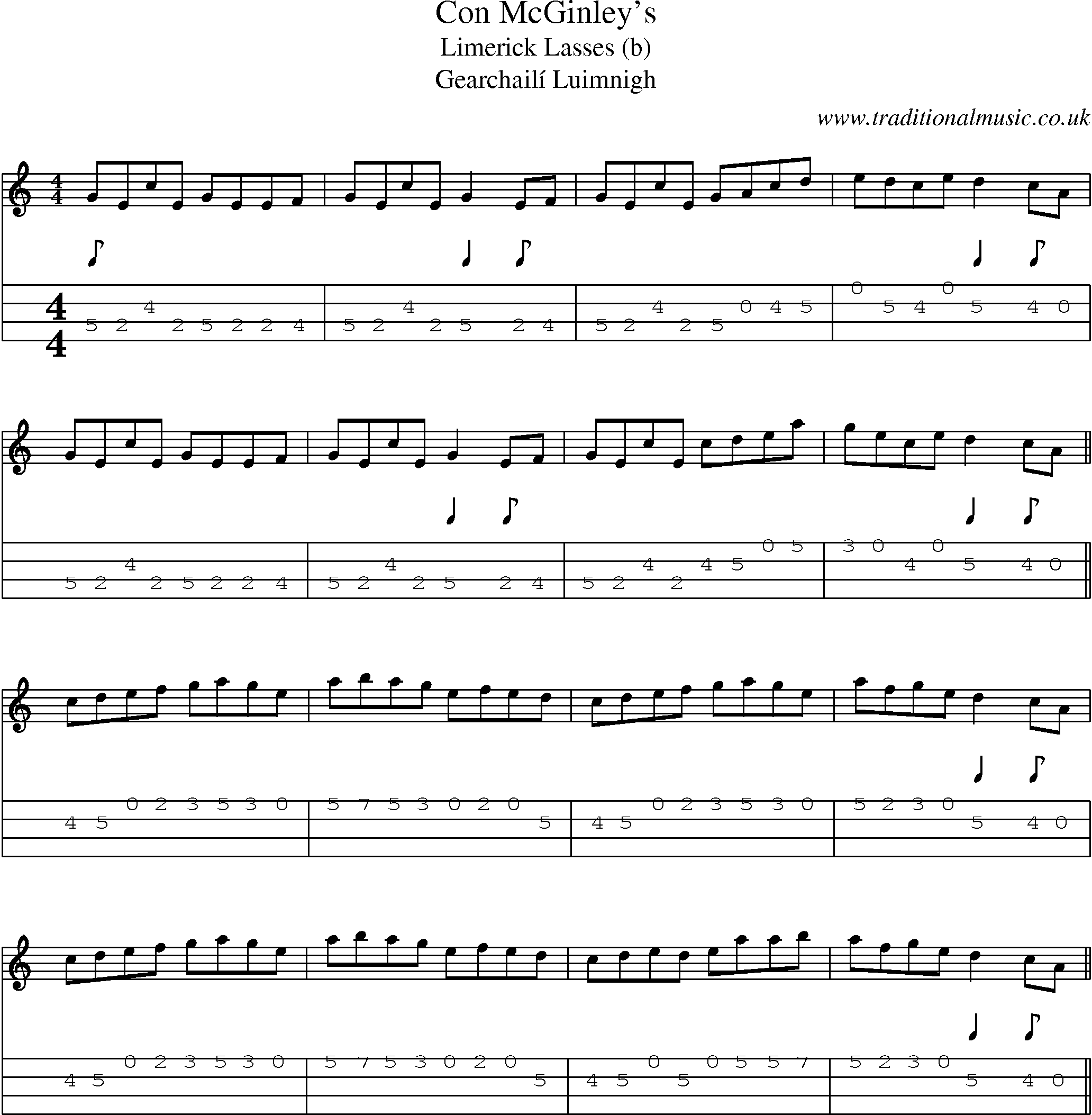 Music Score and Mandolin Tabs for Con Mcginleys