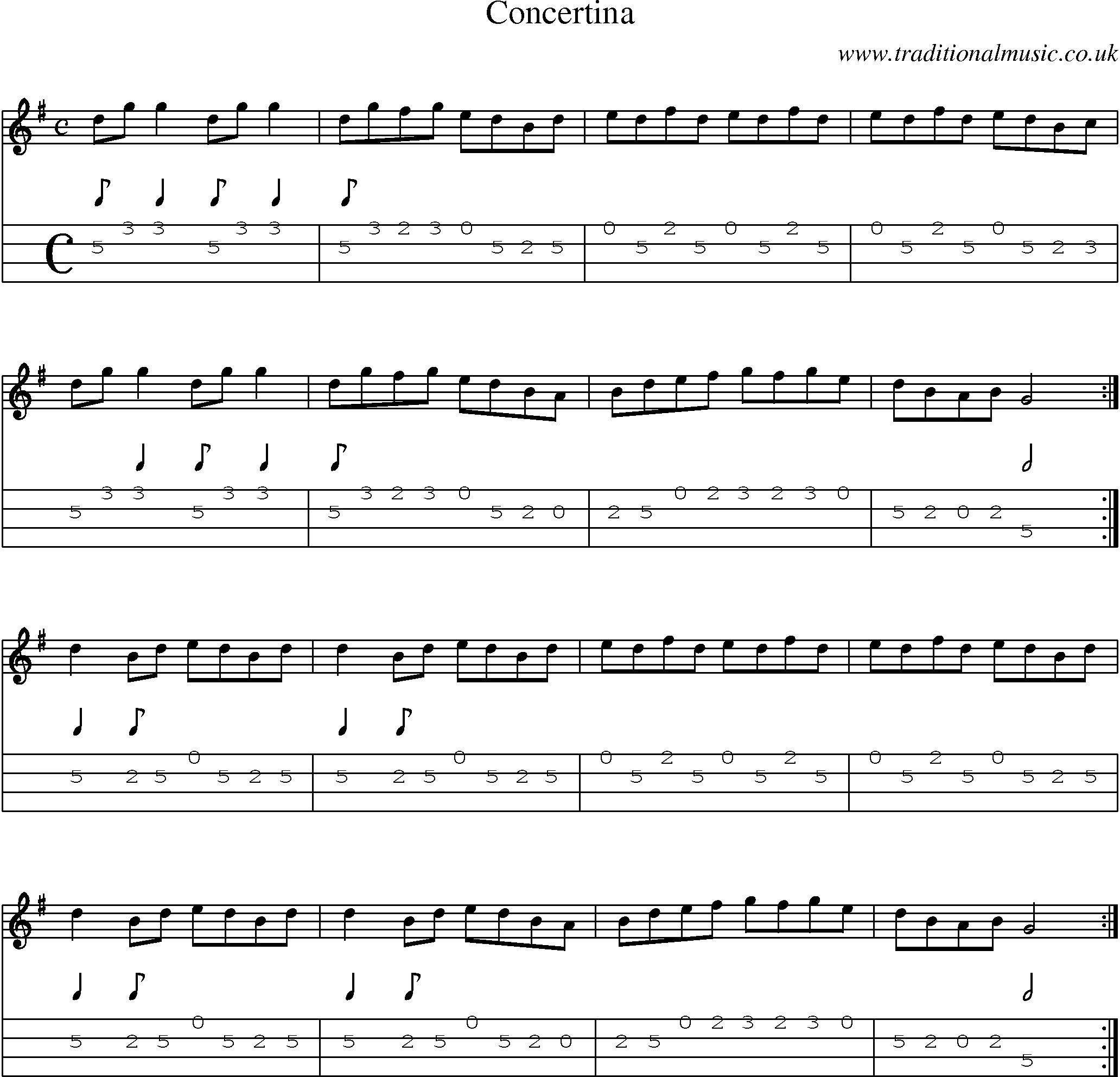 Music Score and Mandolin Tabs for Concertina