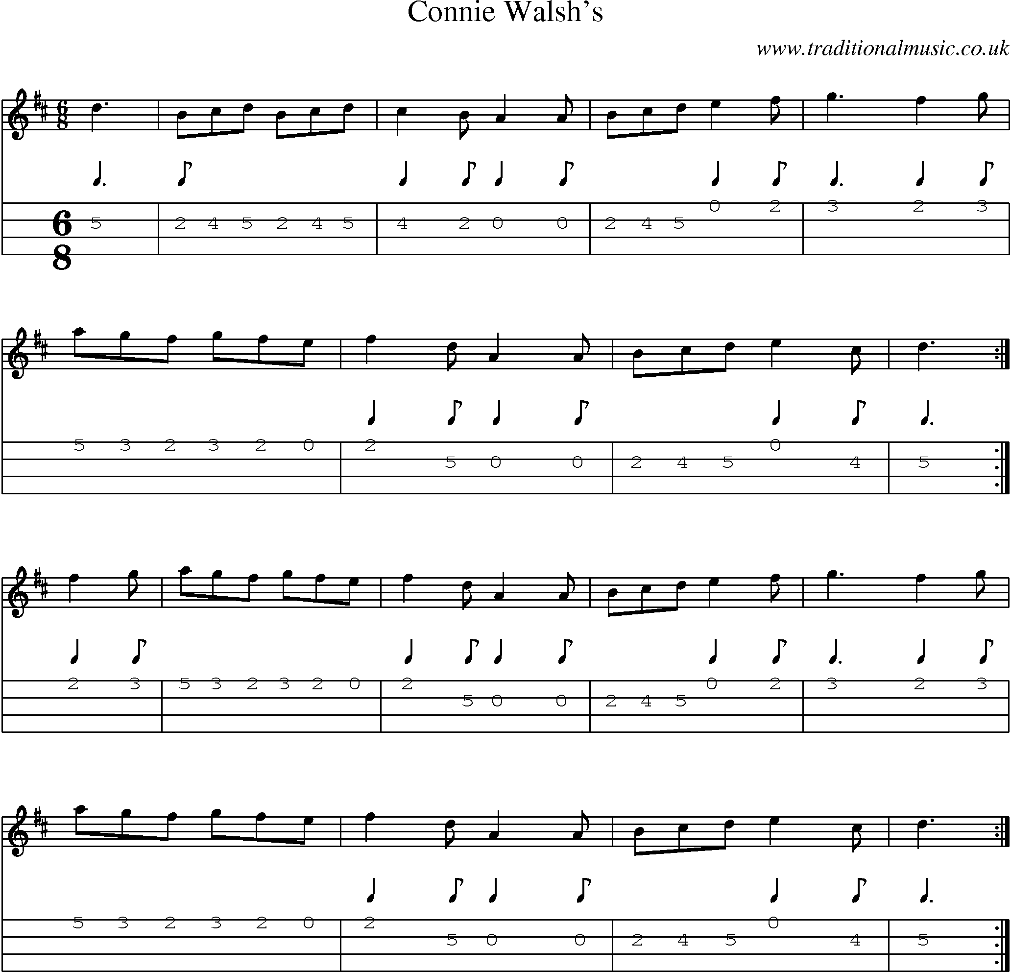 Music Score and Mandolin Tabs for Connie Walshs