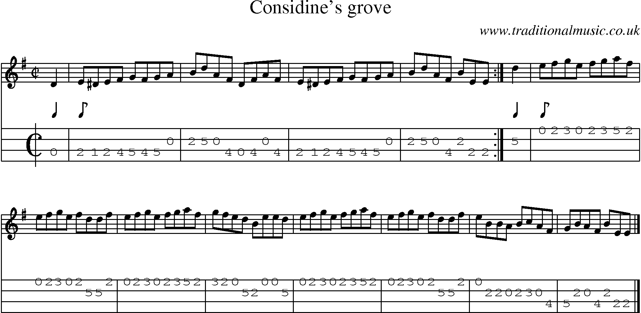 Music Score and Mandolin Tabs for Considines Grove