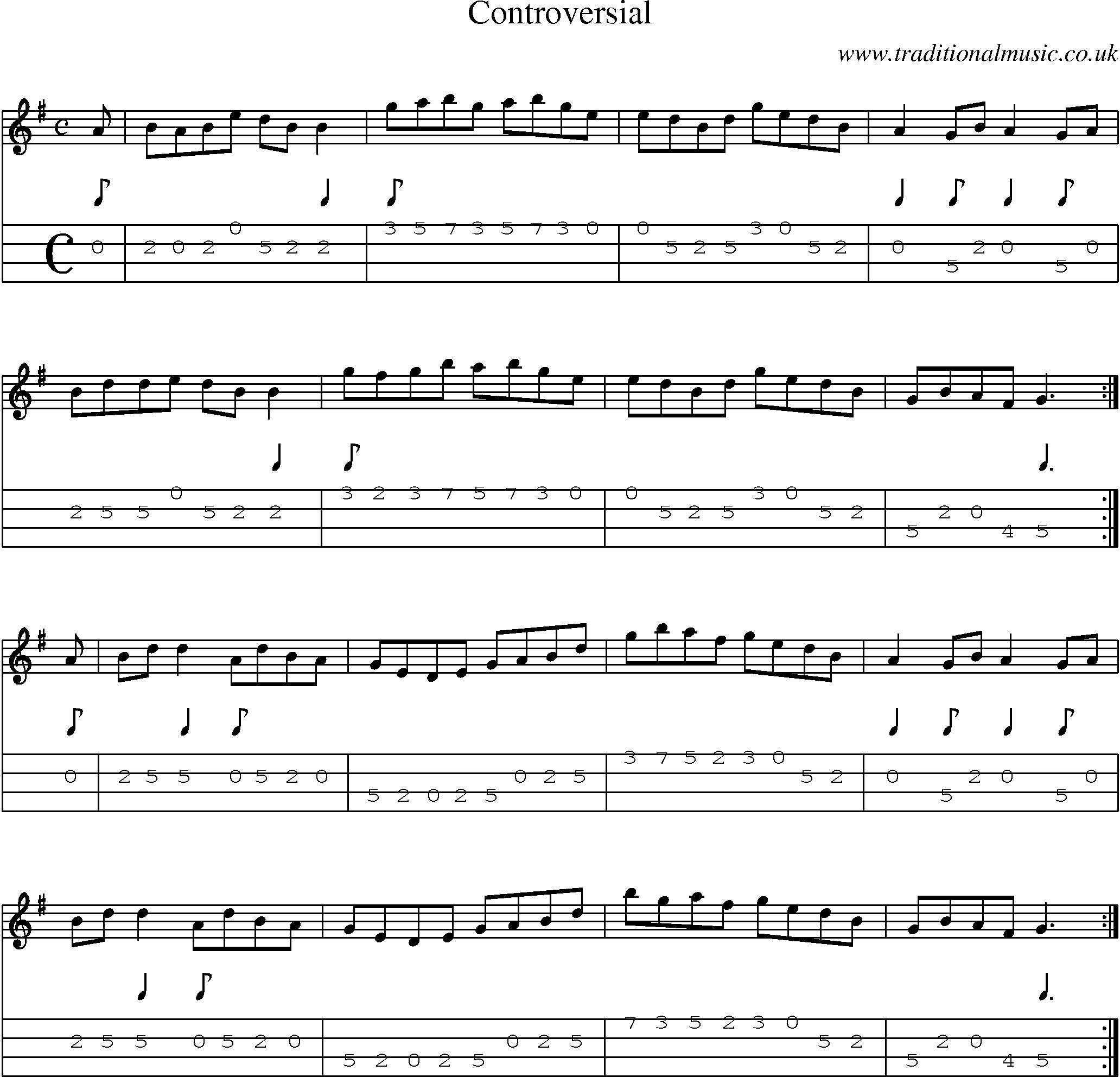 Music Score and Mandolin Tabs for Controversial
