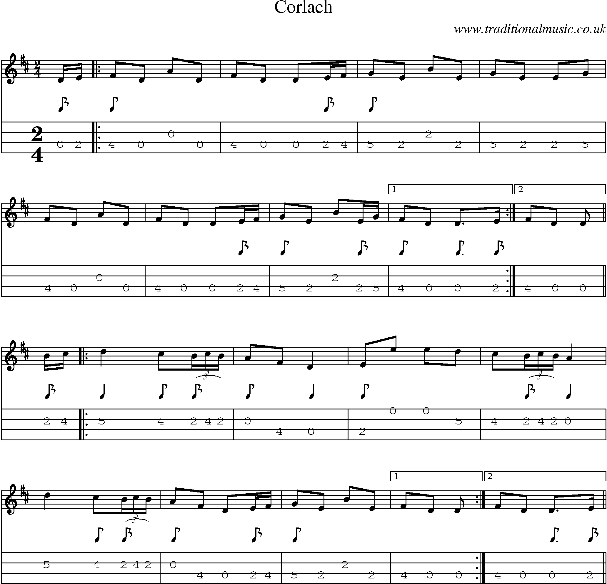 Music Score and Mandolin Tabs for Corlach