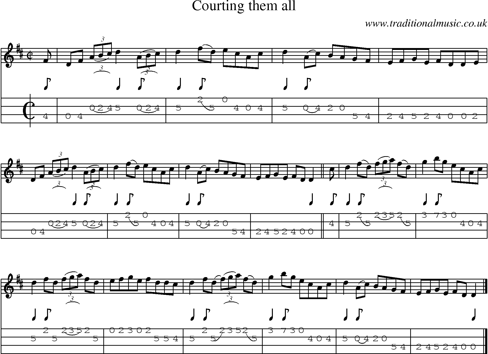 Music Score and Mandolin Tabs for Courting Them All