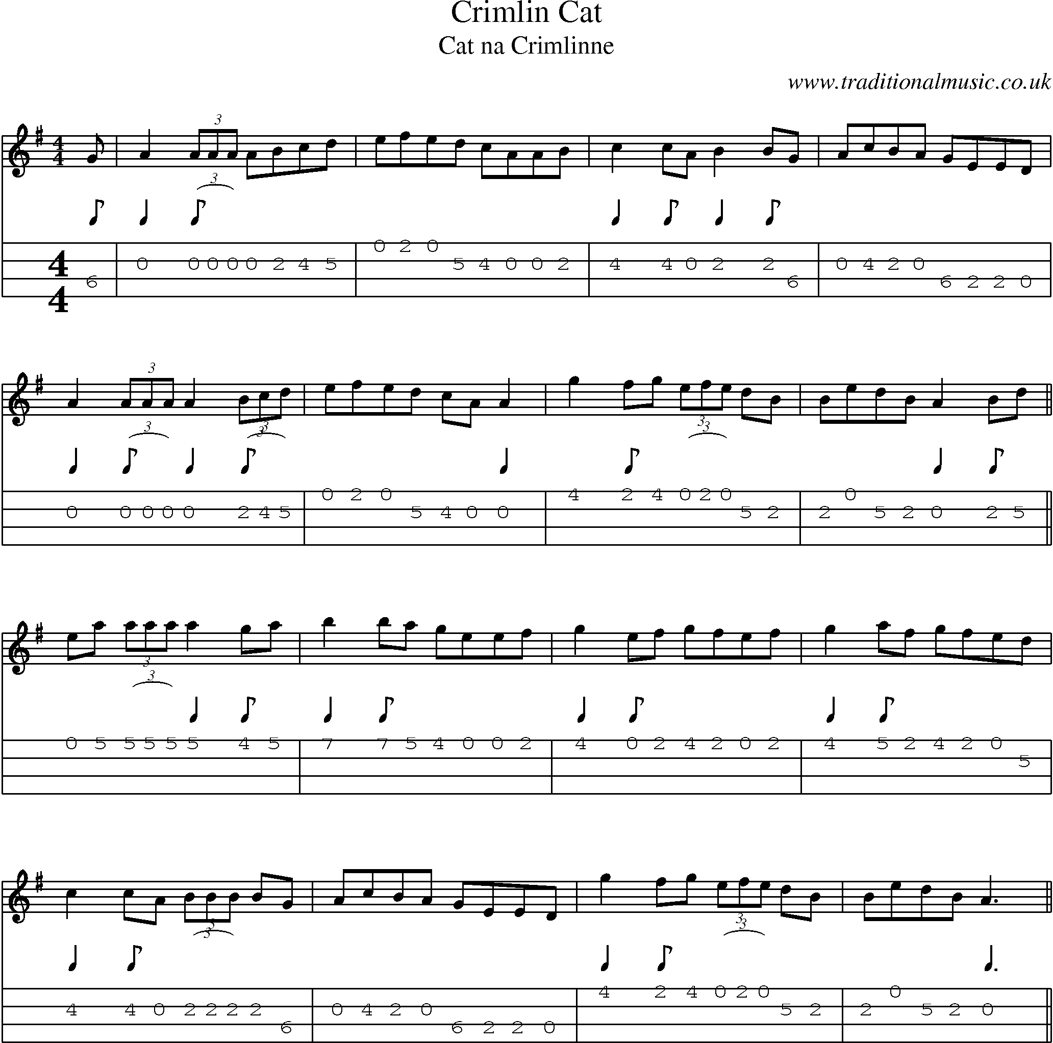 Music Score and Mandolin Tabs for Crimlin Cat