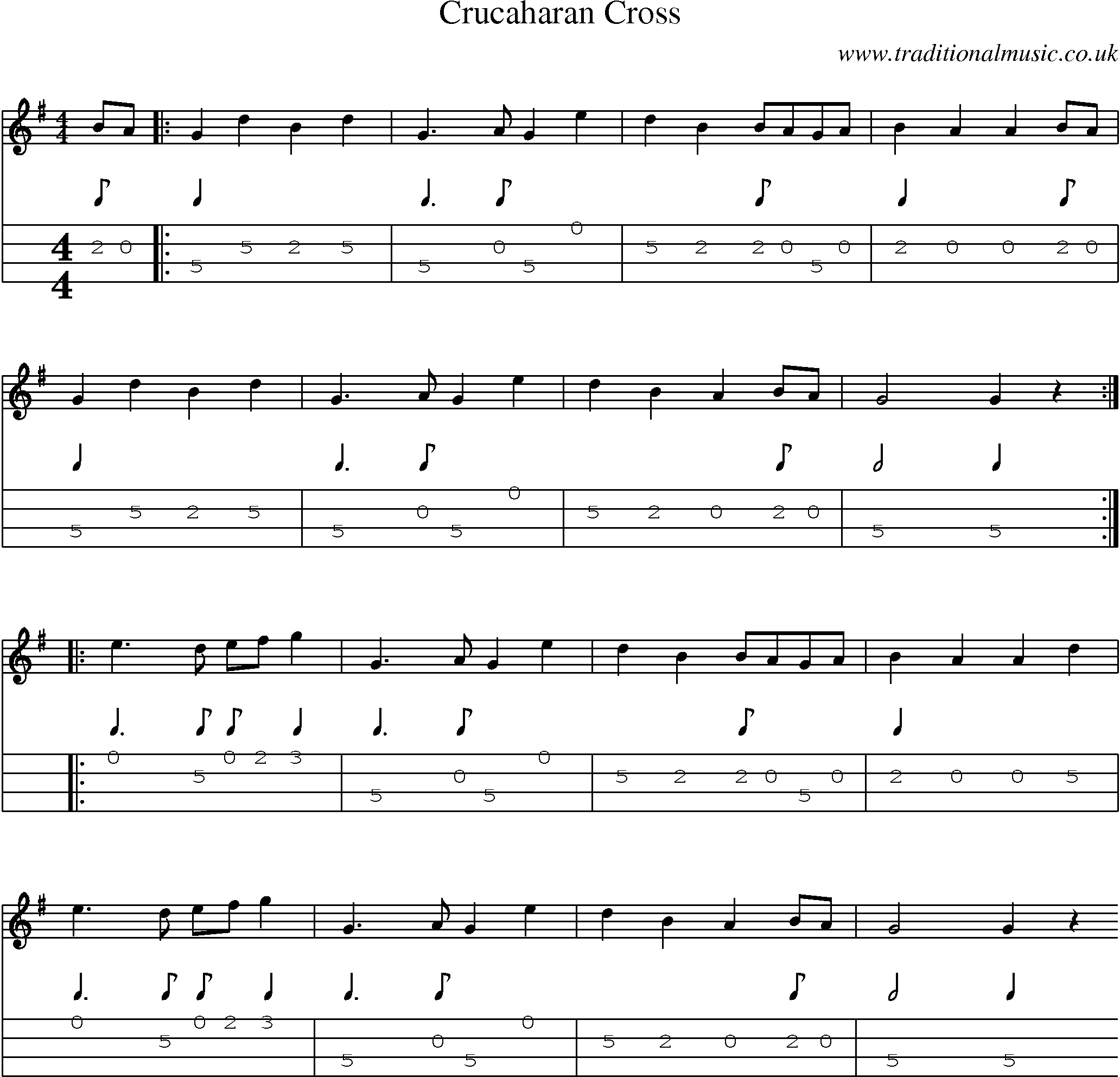 Music Score and Mandolin Tabs for Crucaharan Cross