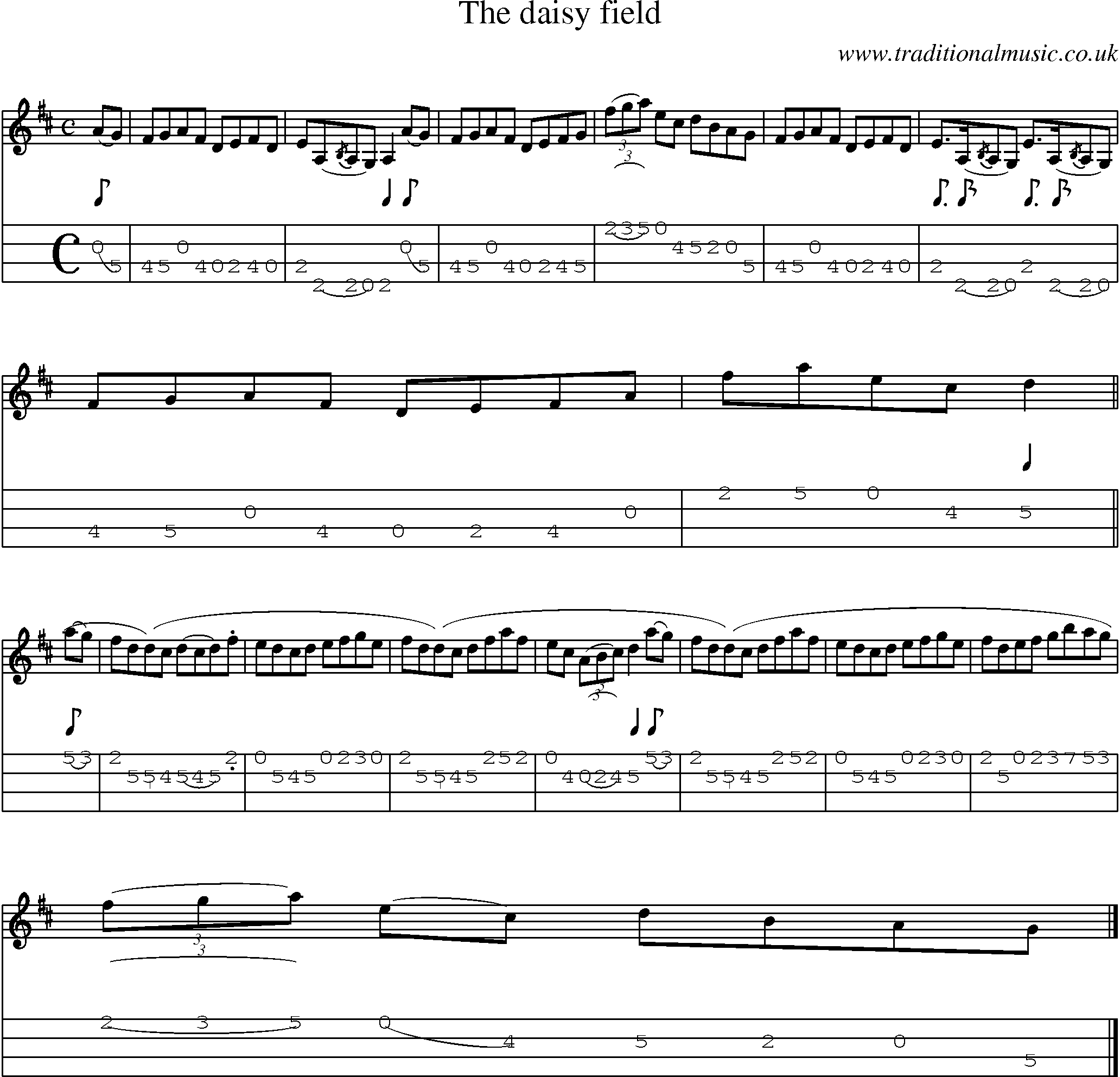 Music Score and Mandolin Tabs for Daisy Field