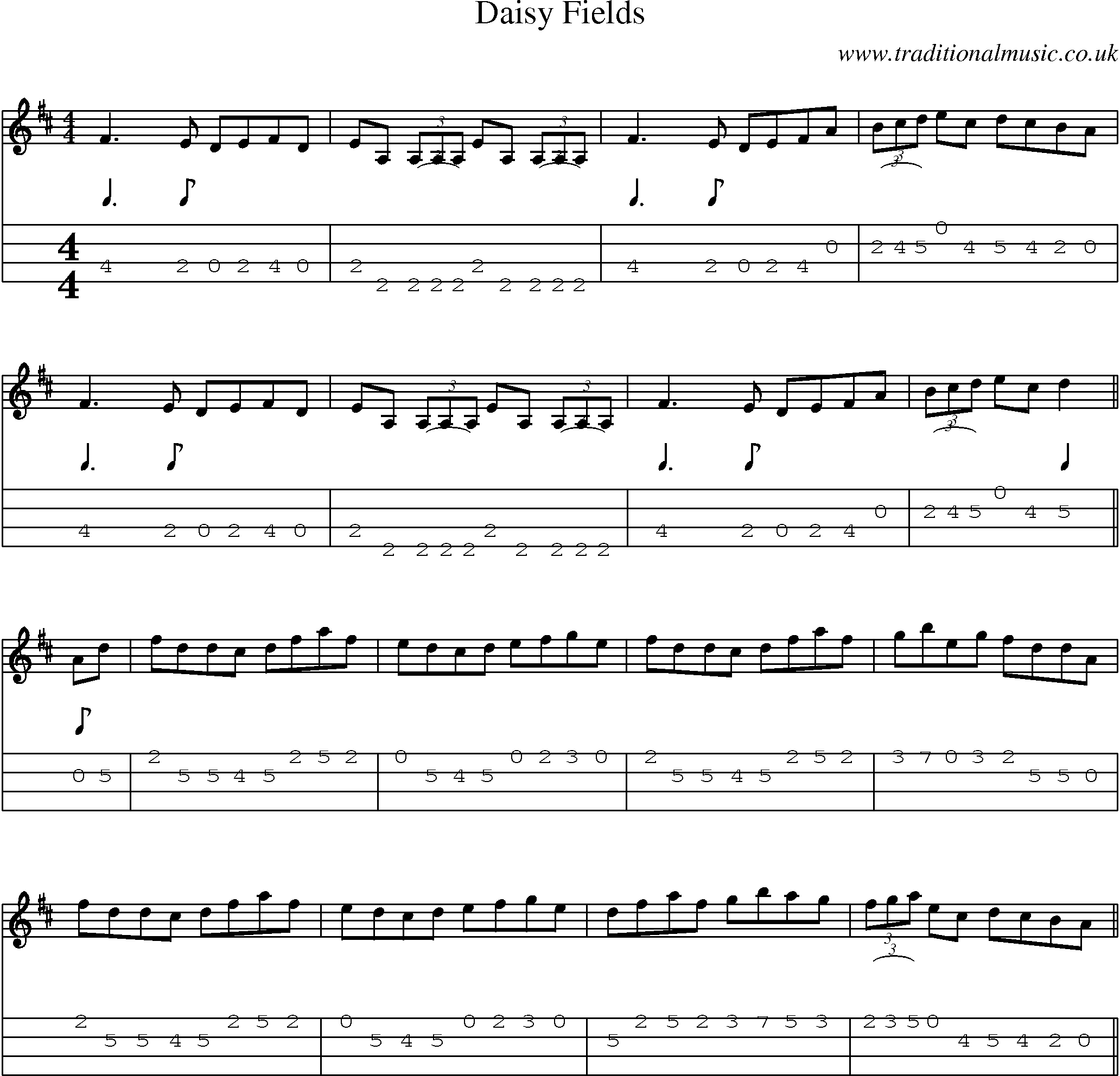 Music Score and Mandolin Tabs for Daisy Fields