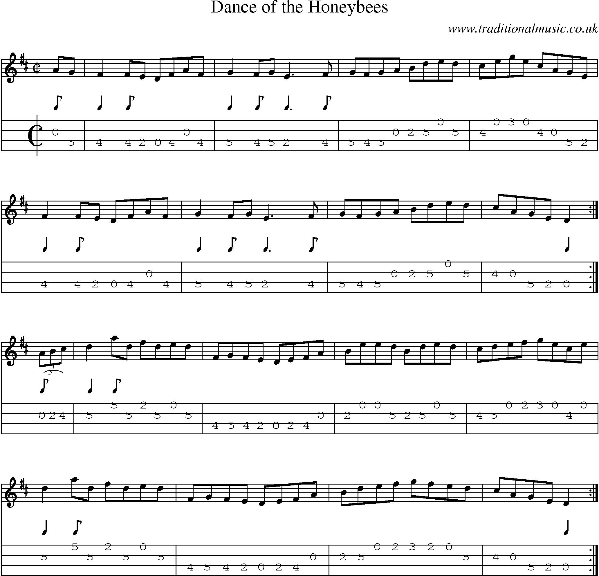 Music Score and Mandolin Tabs for Dance Of Honeybees