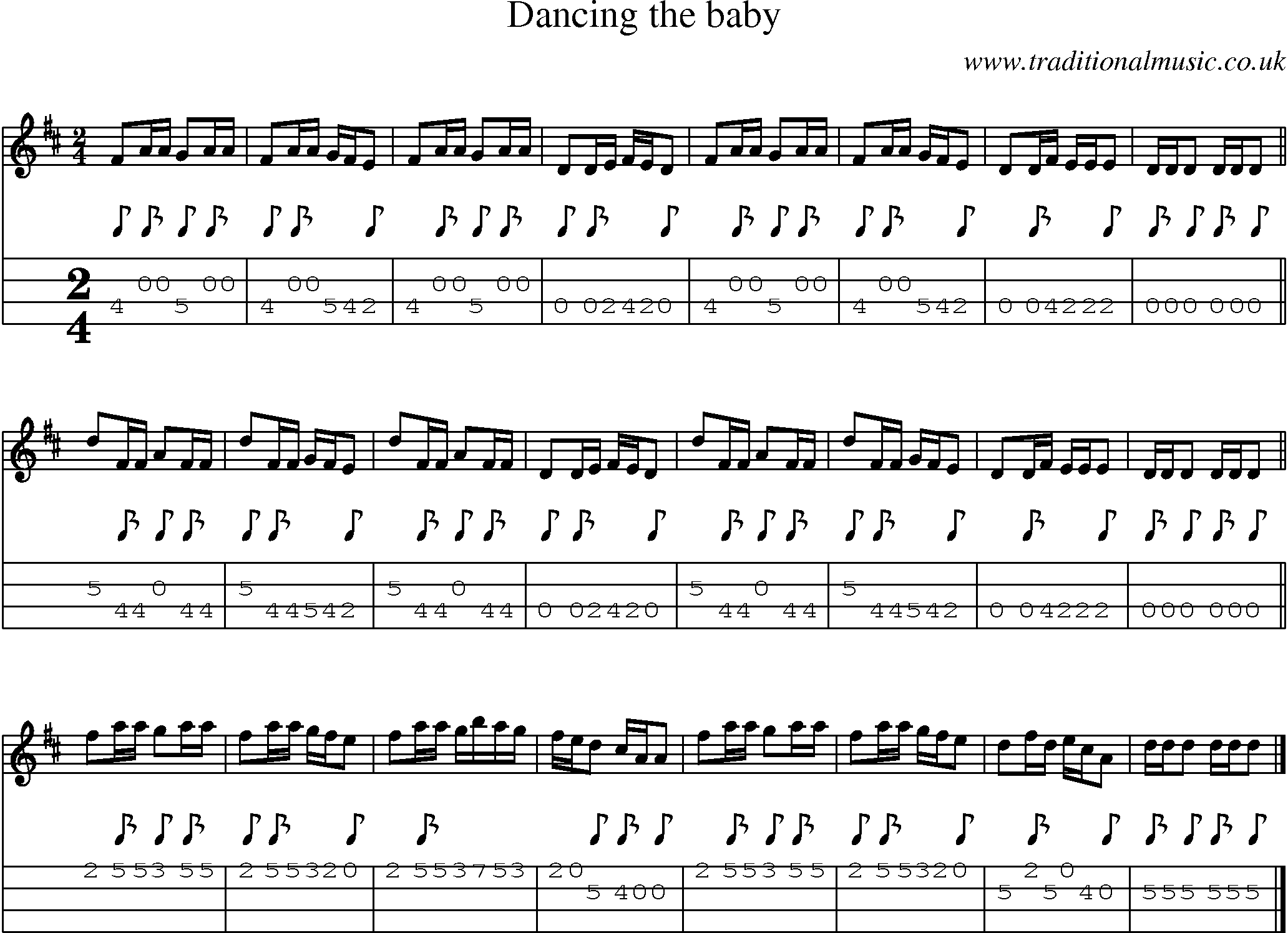 Music Score and Mandolin Tabs for Dancing The Baby