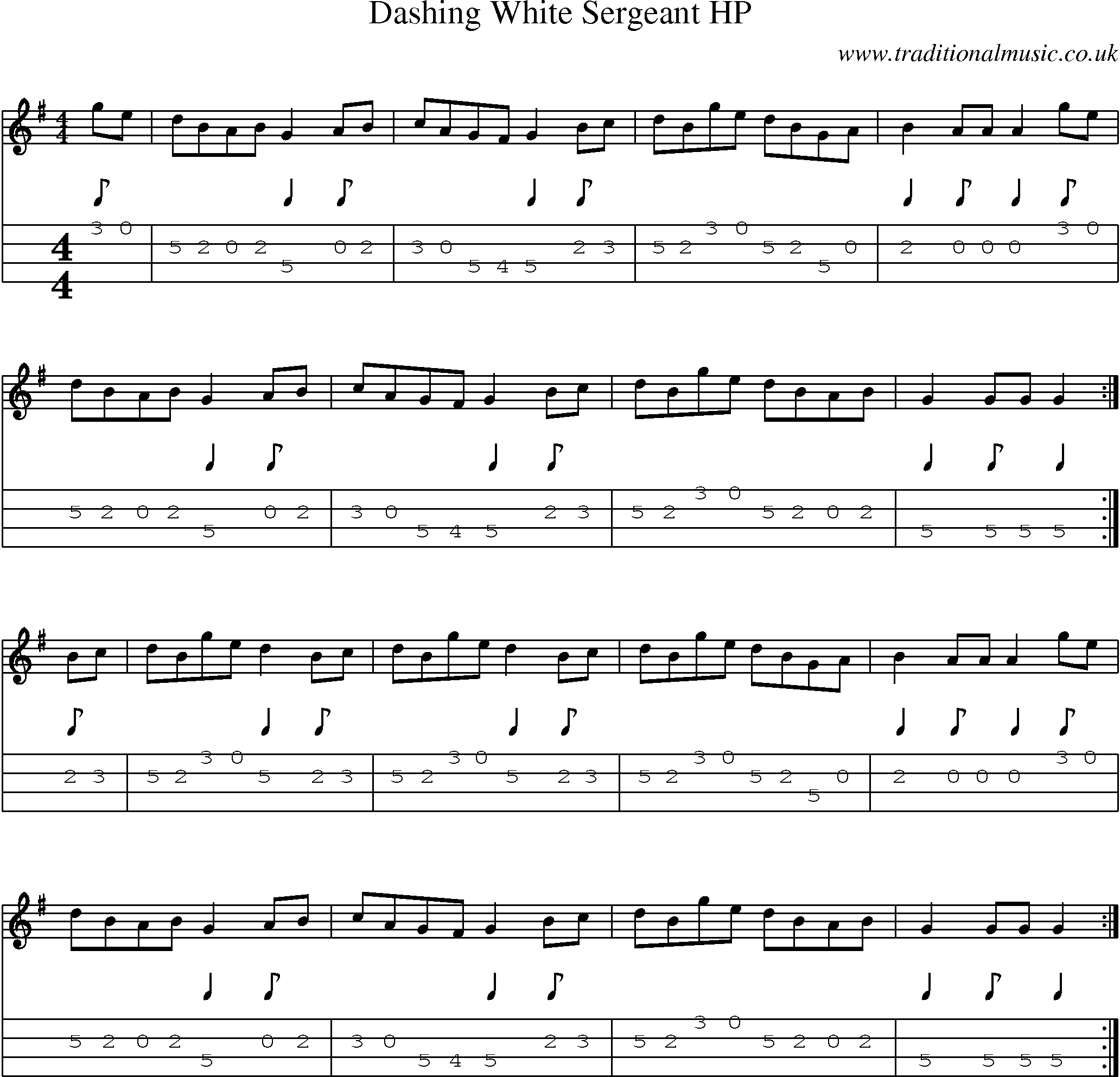 Music Score and Mandolin Tabs for Dashing White Sergeant
