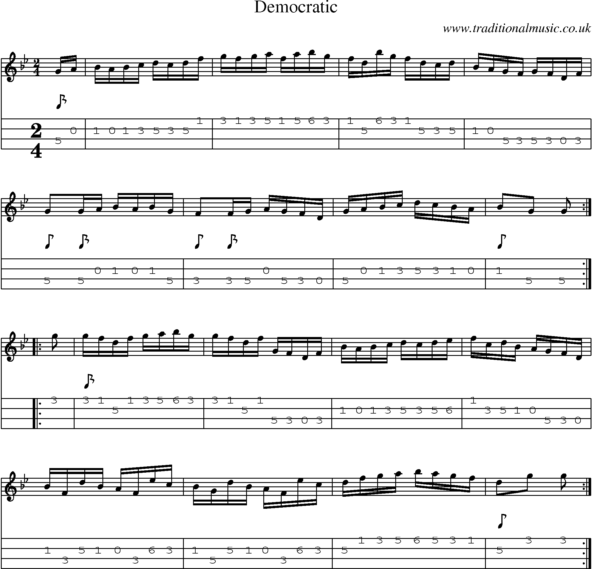 Music Score and Mandolin Tabs for Democratic