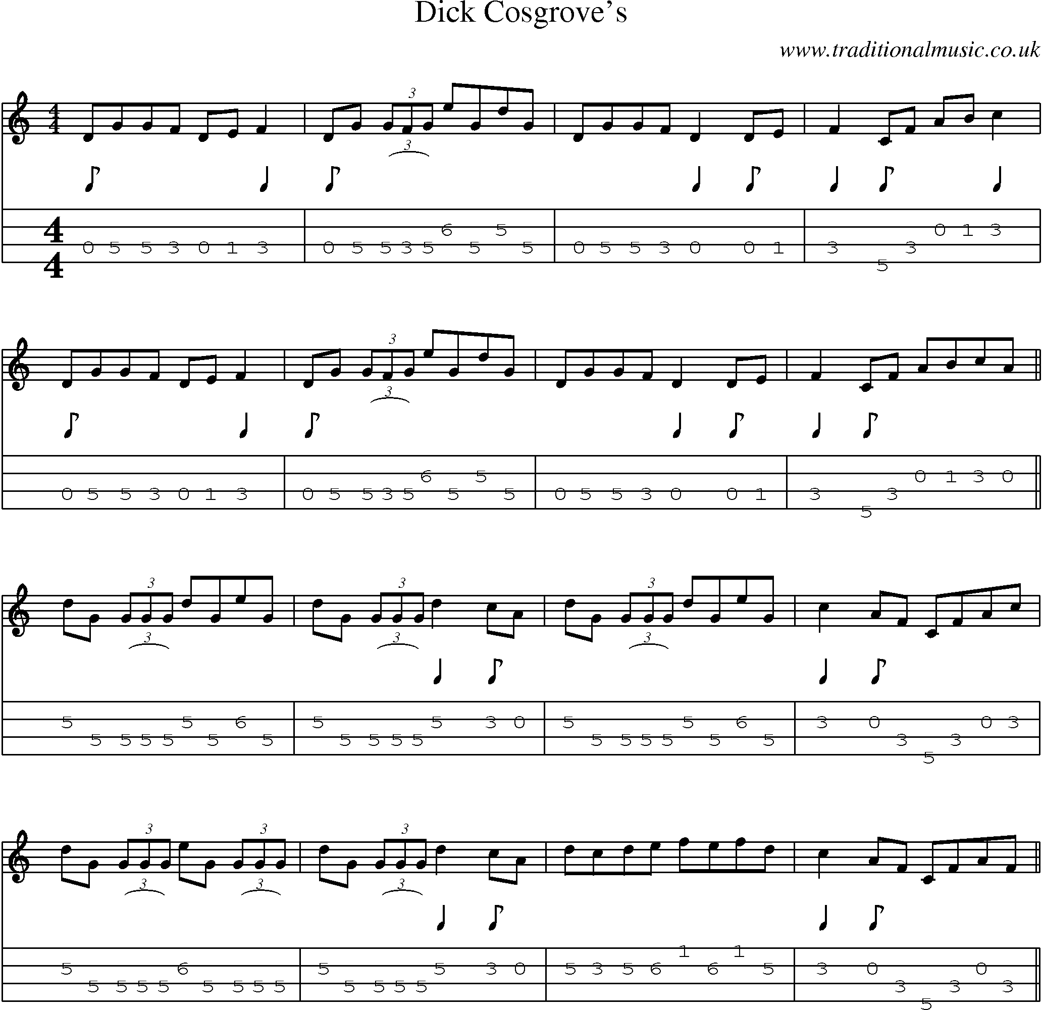 Music Score and Mandolin Tabs for Dick Cosgroves