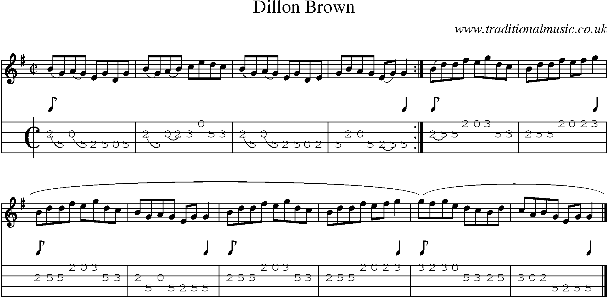 Music Score and Mandolin Tabs for Dillon Brown