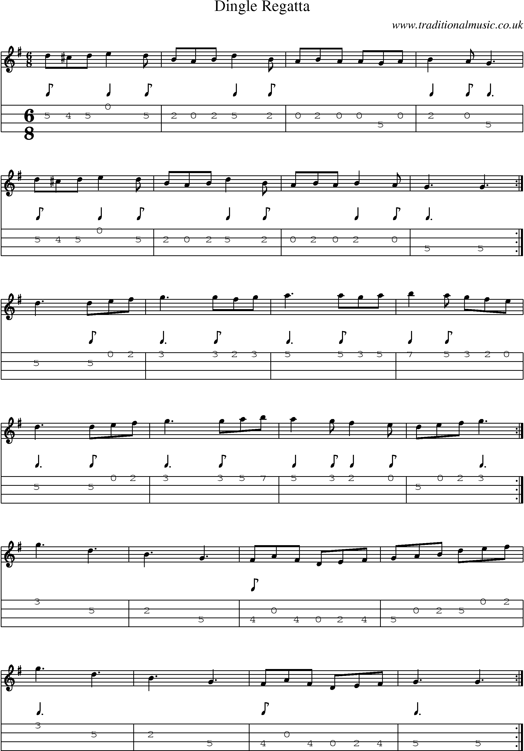 Music Score and Mandolin Tabs for Dingle Regatta