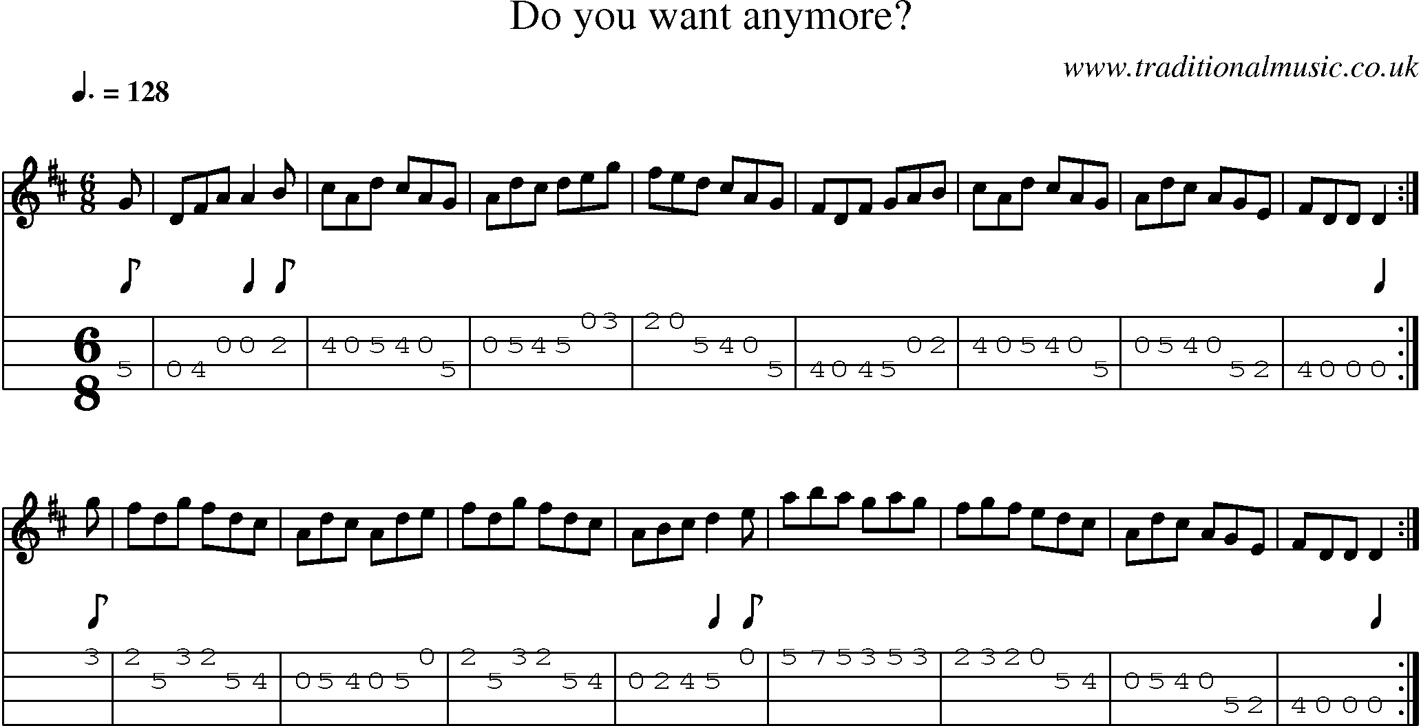 Music Score and Mandolin Tabs for Do You Want Anymore